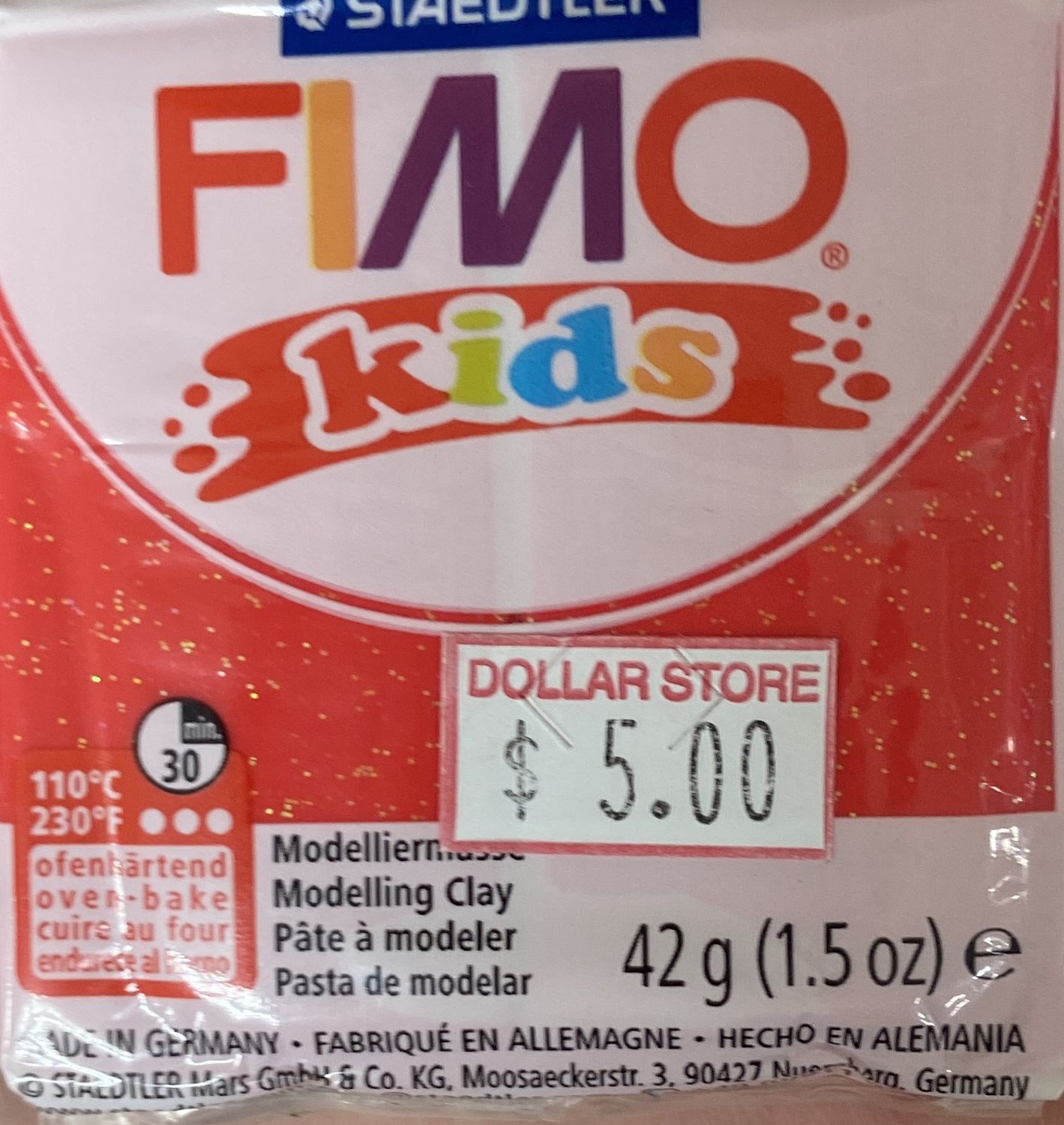 FIMO Kids: Glitter Red #212 Modelling Clay