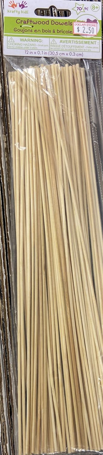 Krafty Kids: 12&quot; x 0.1&quot; Craftwood Dowels