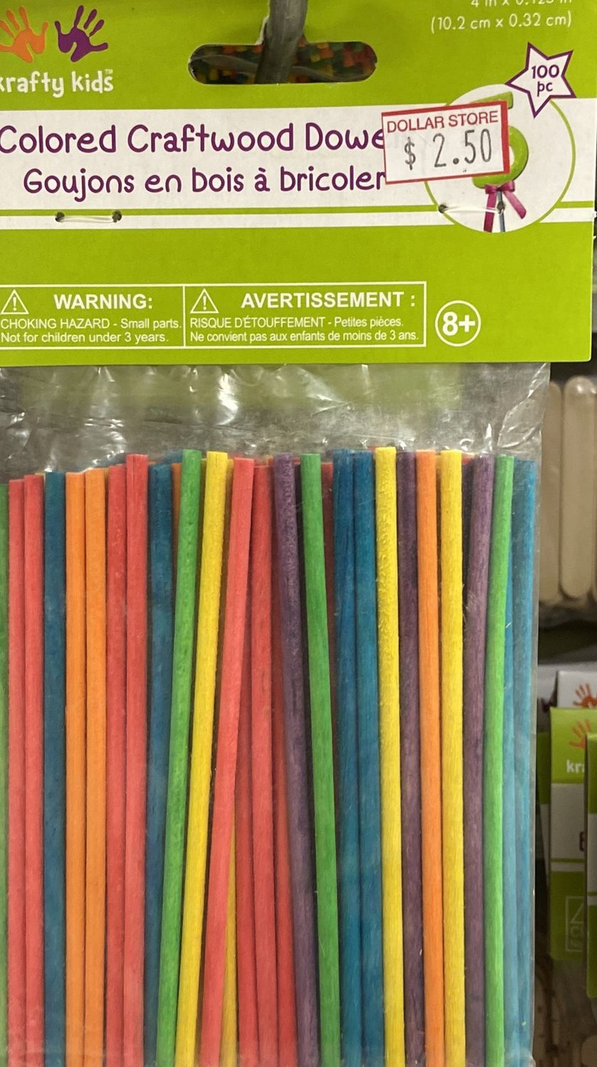 Krafty Kids: 4&quot; x 0.125&quot; Colored Craftwood Dowels