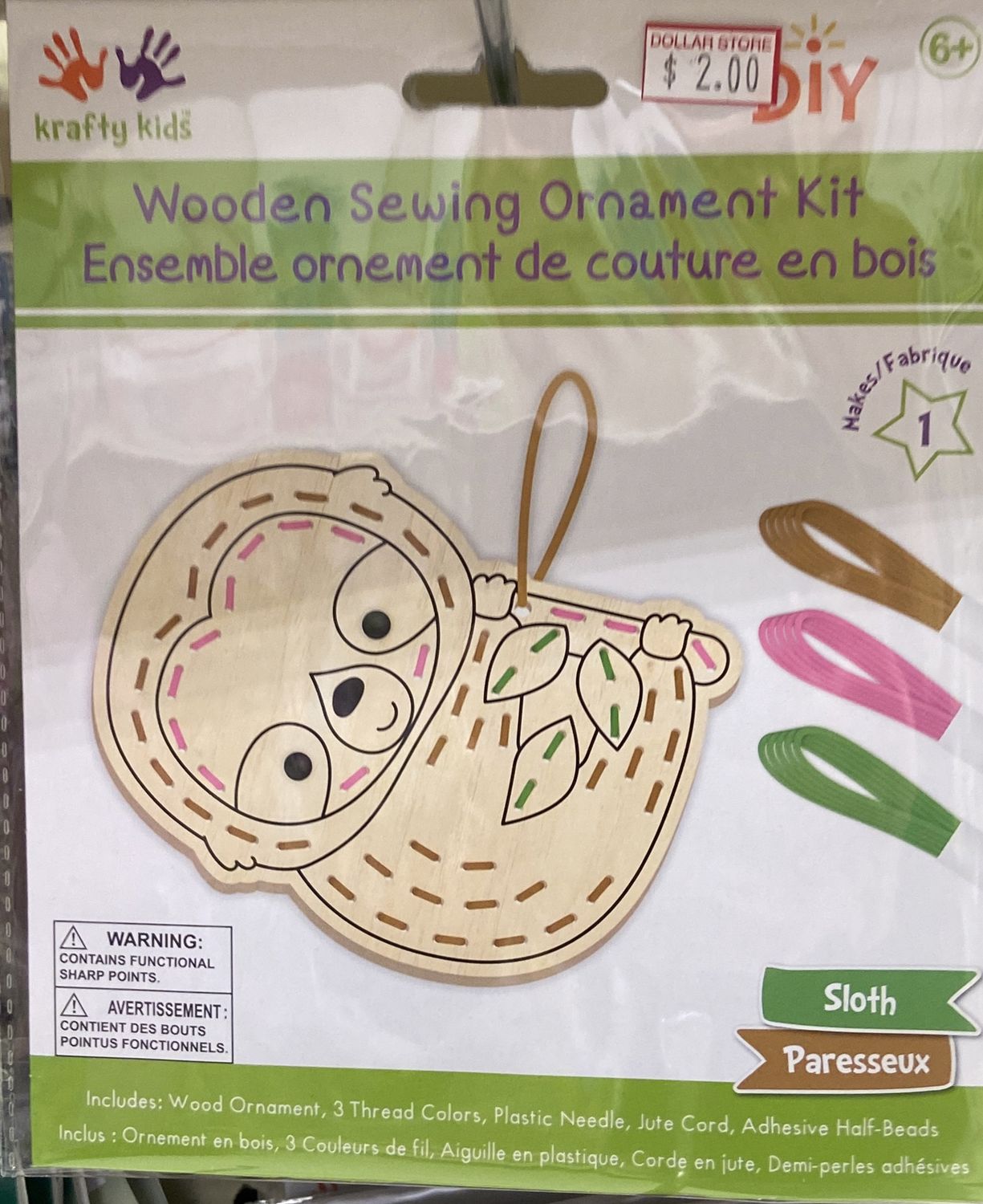 Krafty Kids: Sloth Wooden Sewing Ornament Kit