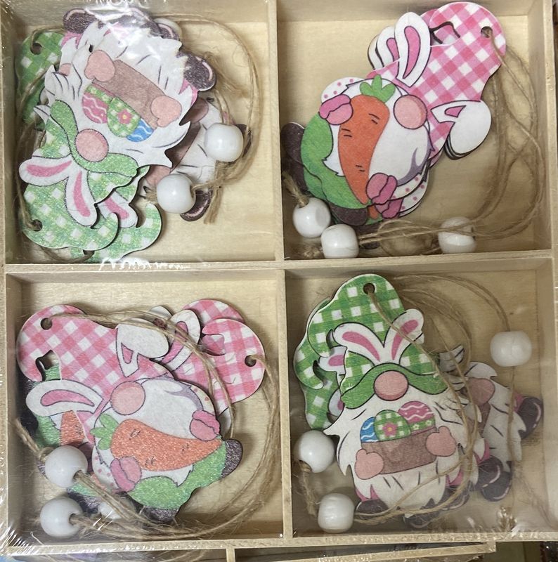 Easter Gnome Wooden Ornament Set