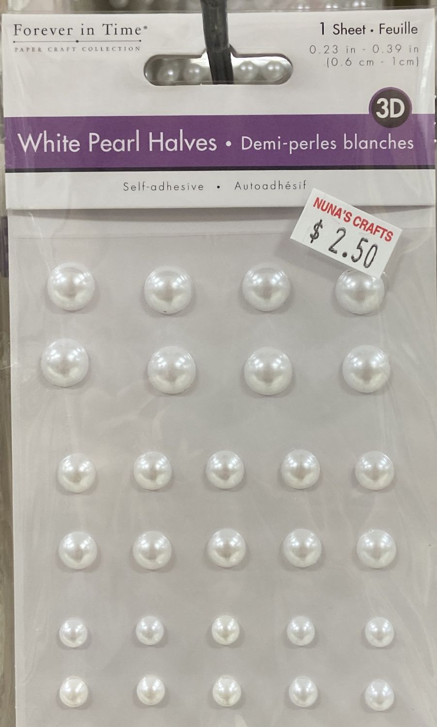 Assorted Size White Adhesive Pearl Halves