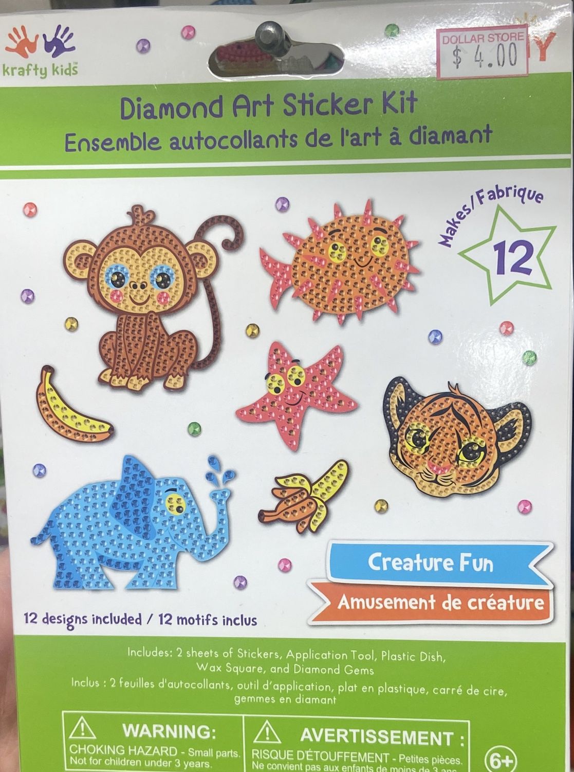 Krafty Kids: Creature Fun Diamond Art Sticker Kit