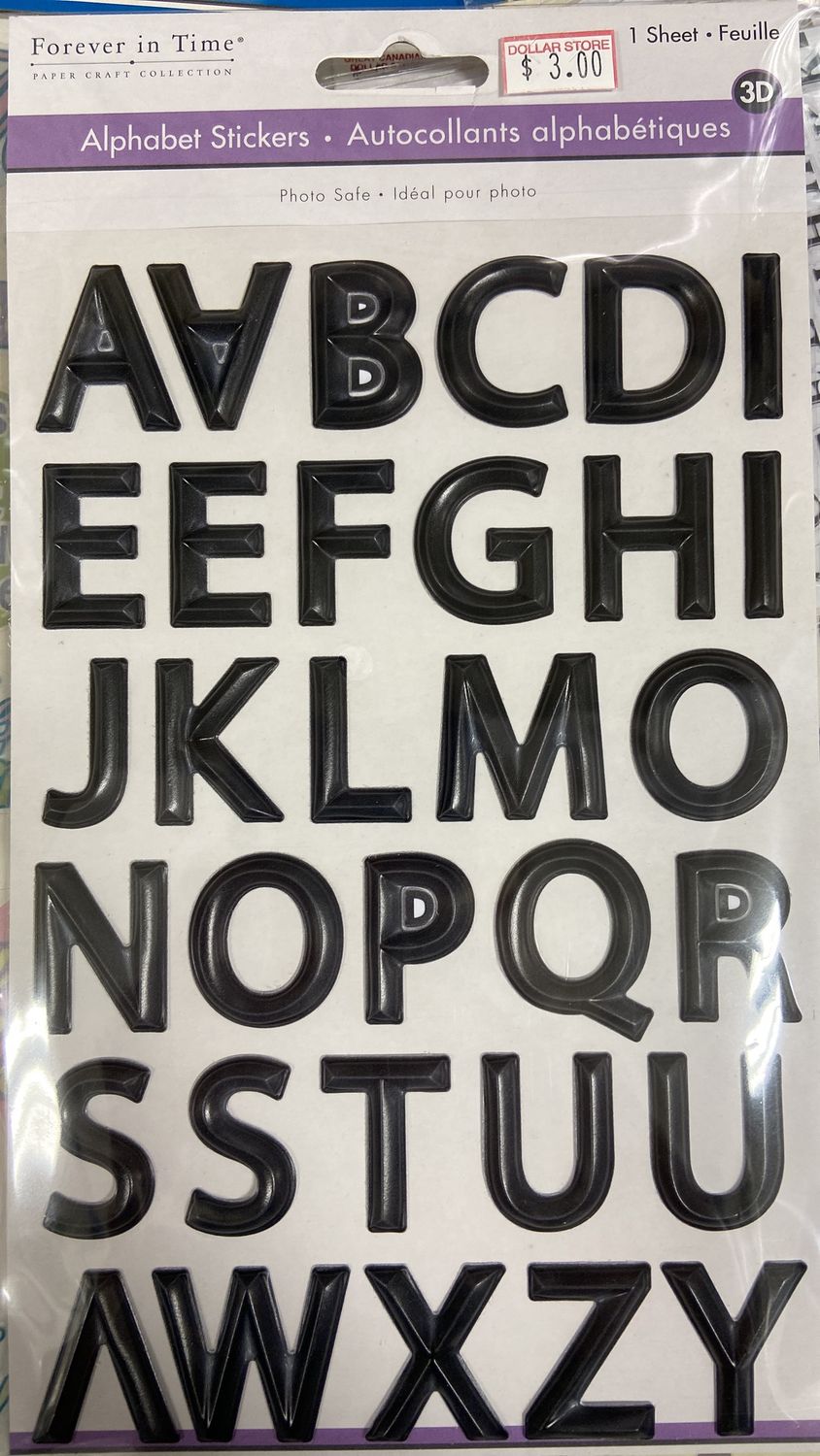 MultiCraft: Black 3D Alphabet Stickers 1 Sheet