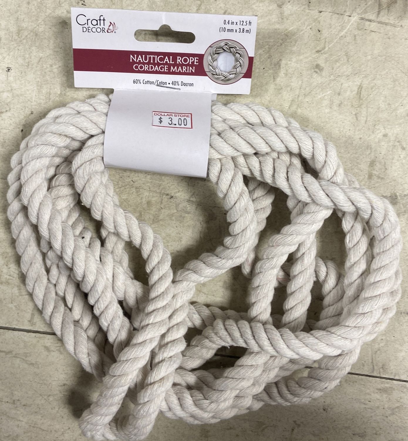 CraftDecor: 0.4&quot; x 12.5ft Nautical Rope