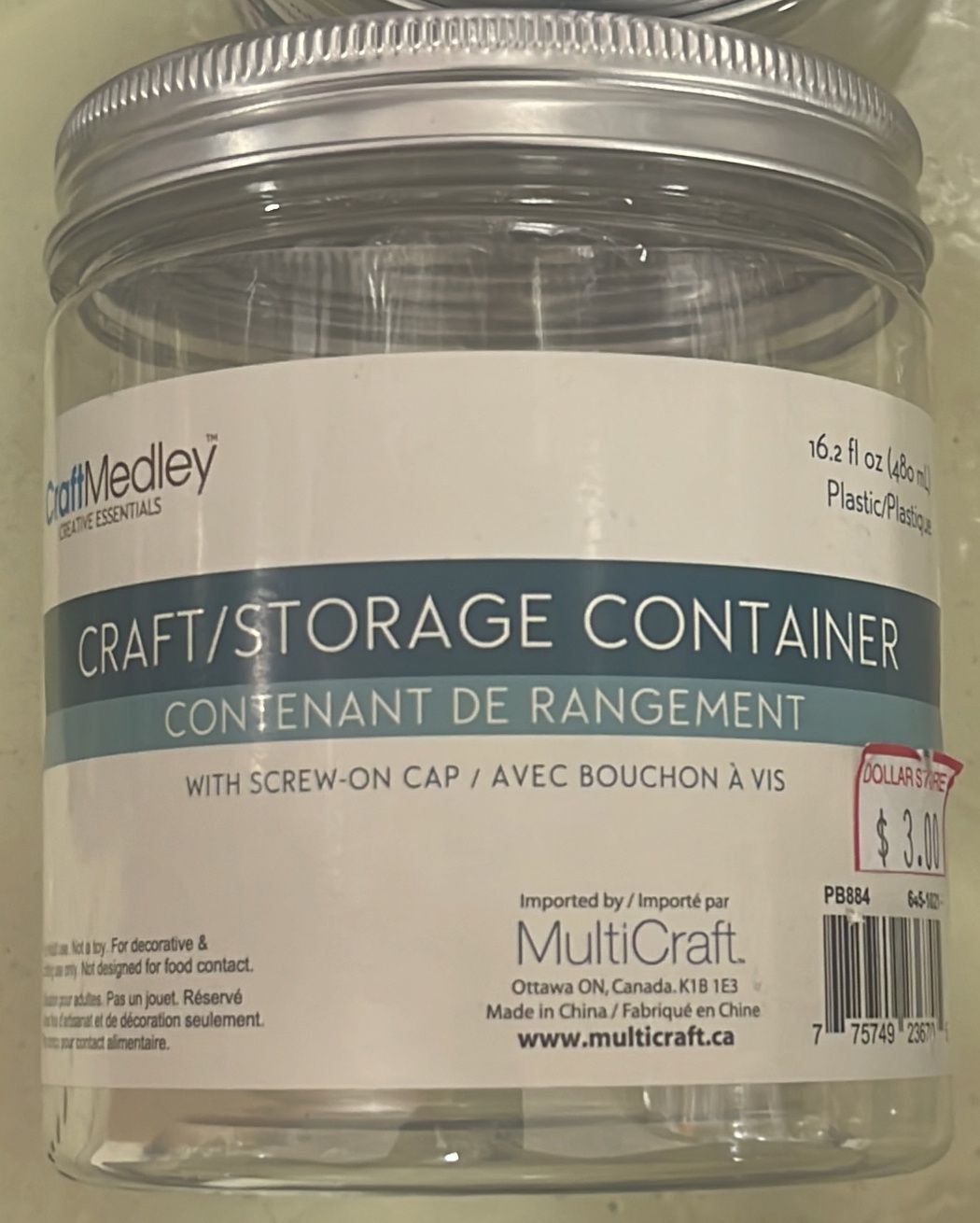 Craft/Storage Container w/ Screw-On Cap