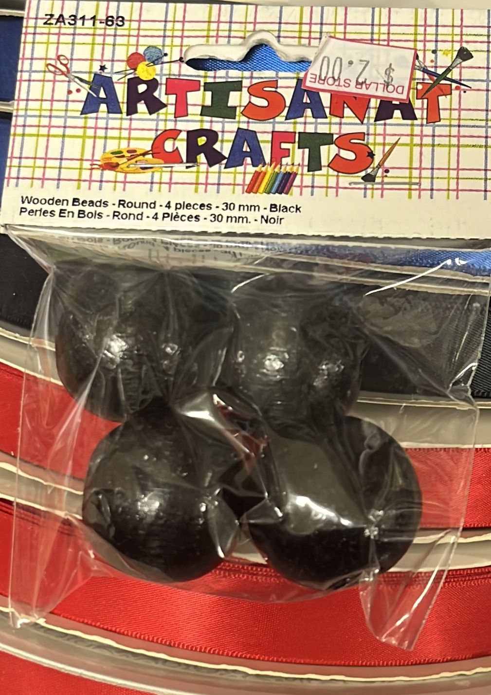 Wooden Beads-Round-4pc-30mm-Black ZA311-63