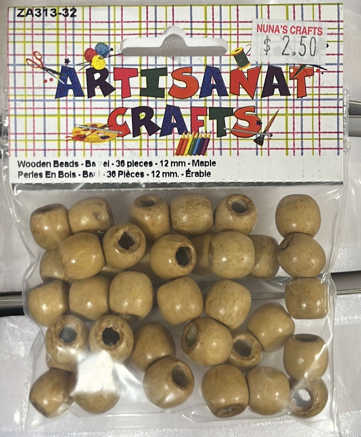 Wooden Beads - Barrel - 36 pleces - 12 mm - Maple ZA313-32