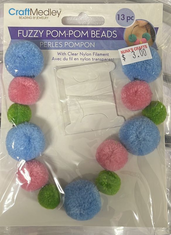 MultiCraft: Fuzzy Pom-Pom Beads 13pc (Pastel GC095A)