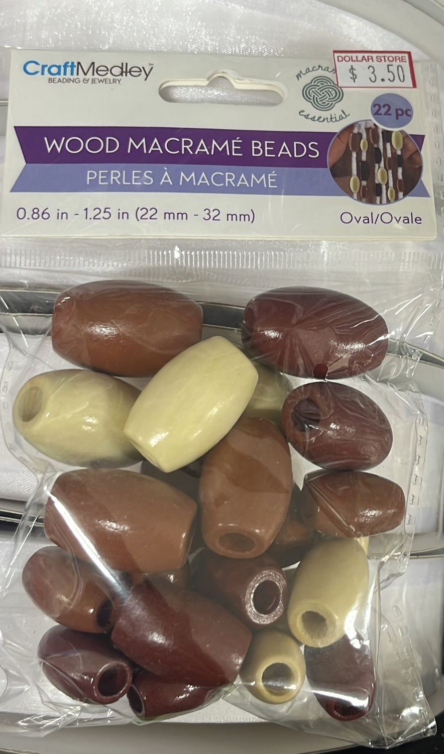 MultiCraft: Wood Macremae Beads 0.86-1.25in 22pc (Oval CW329B)