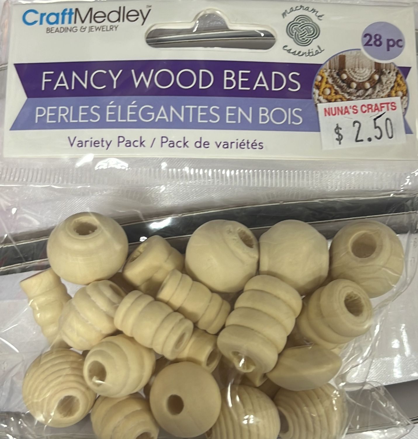 MultiCraft: Fancy Wood Beads Variety Pack 28pc CW326
