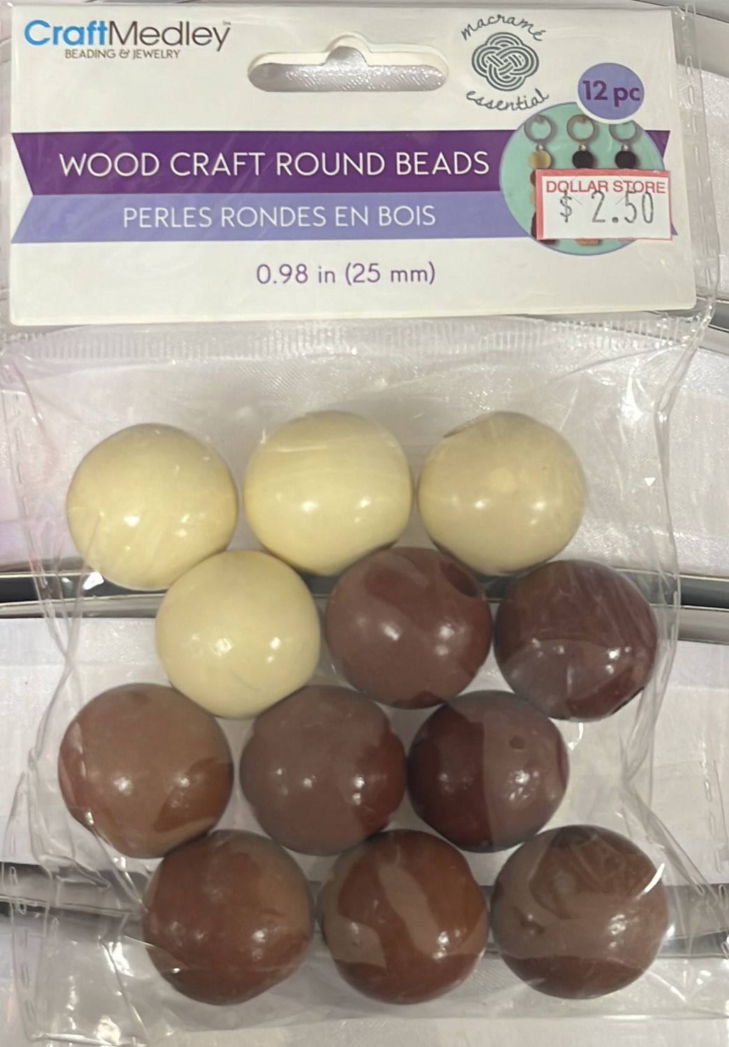 MultiCraft: Wood Craft Round Beads 0.98in 12pc CW338G