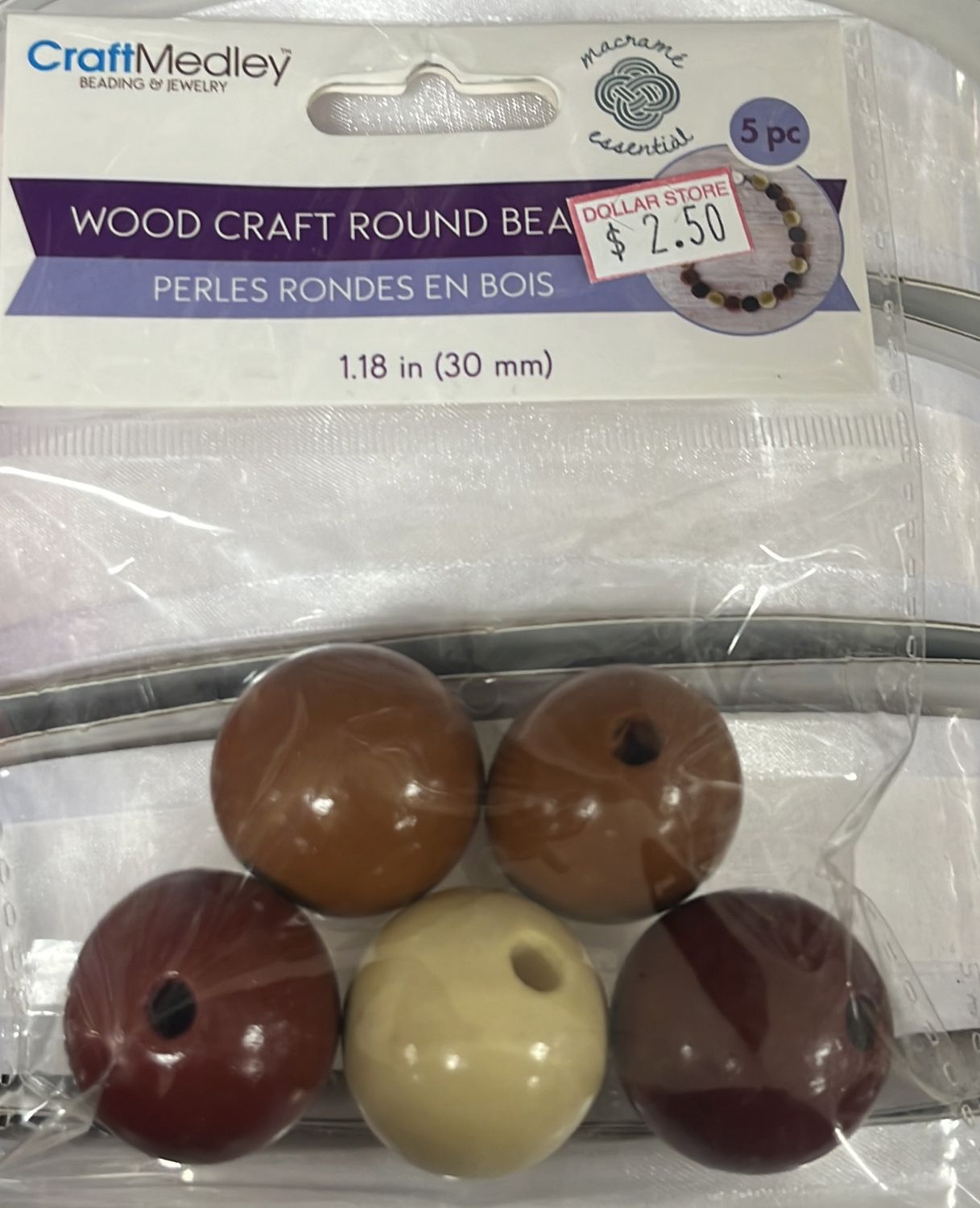 MultiCraft: Wood Craft Round Beads 1.18in 5pc CW338H