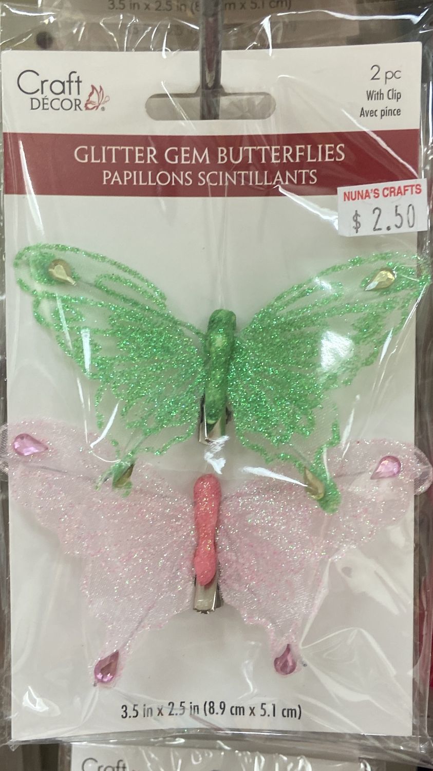 CraftDecor: Pink/Green Glitter Gem Butterflies