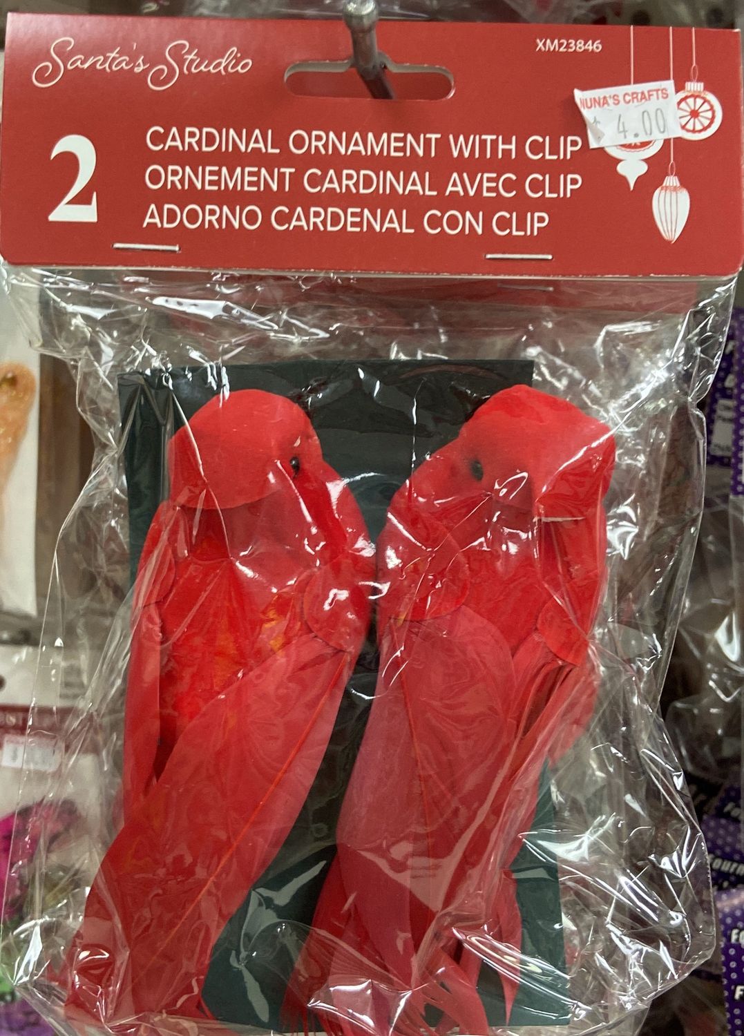 Santa‚Äôs Studio: 2 Cardinal Ornaments with Clip