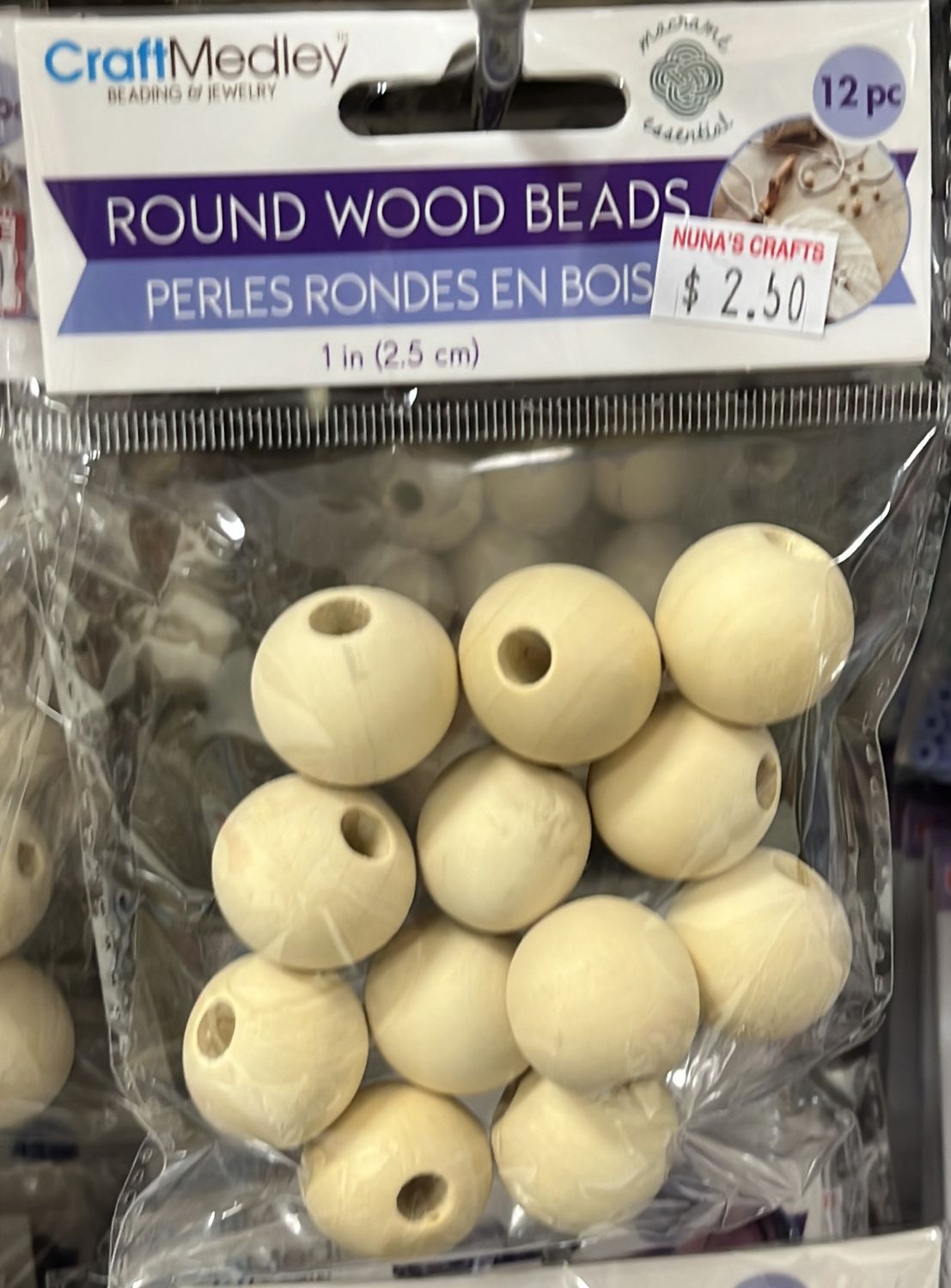 MultiCraft: Round Wood Beads 1in 12pc CW334G