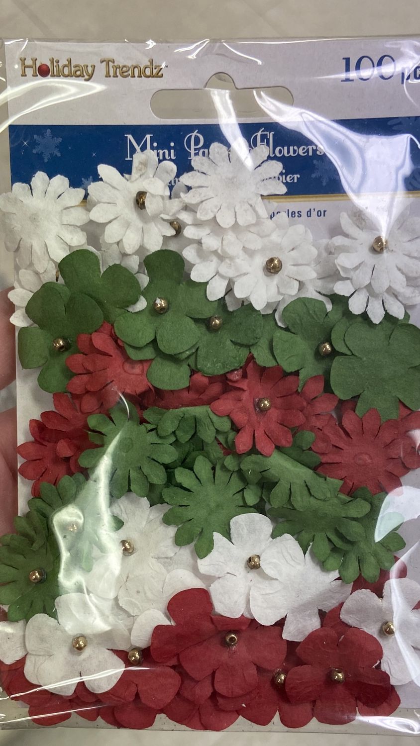 Holiday Trendz: Red/Green/White Mini Paper Flowers