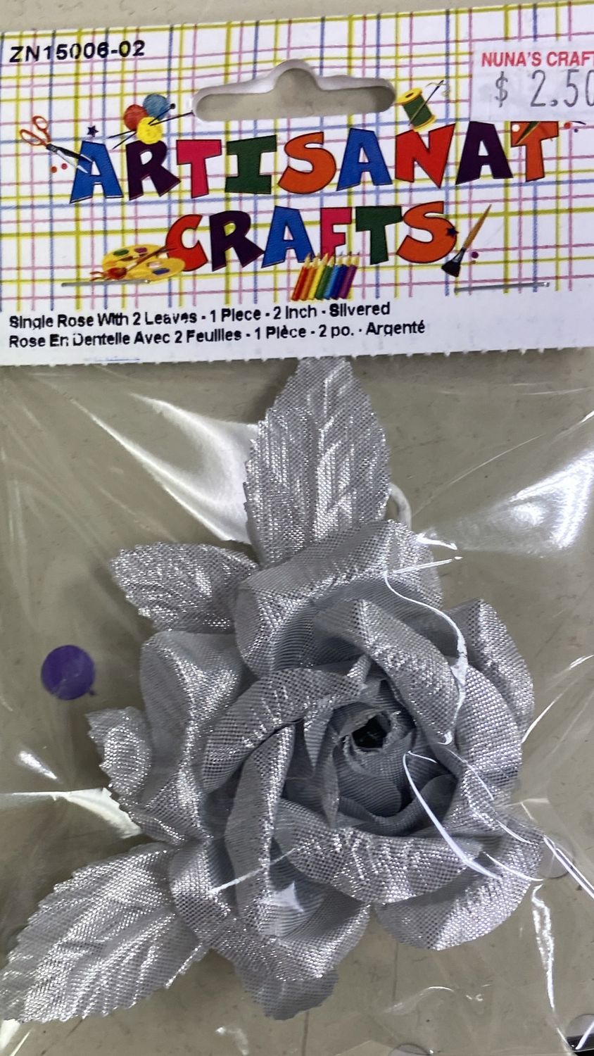 Ugarit: Silvered Single Rose with Leaves
