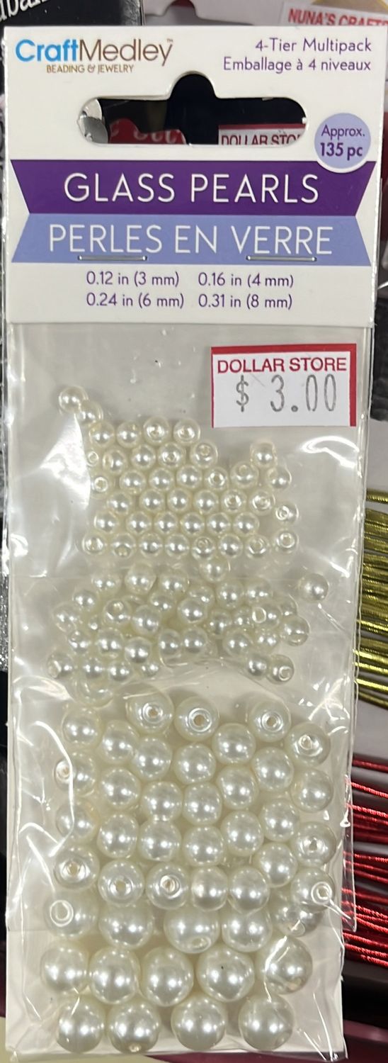 Glass Pearls 4-teir Multi-pk approx. 135pc (Pealr Ivory BD414A)