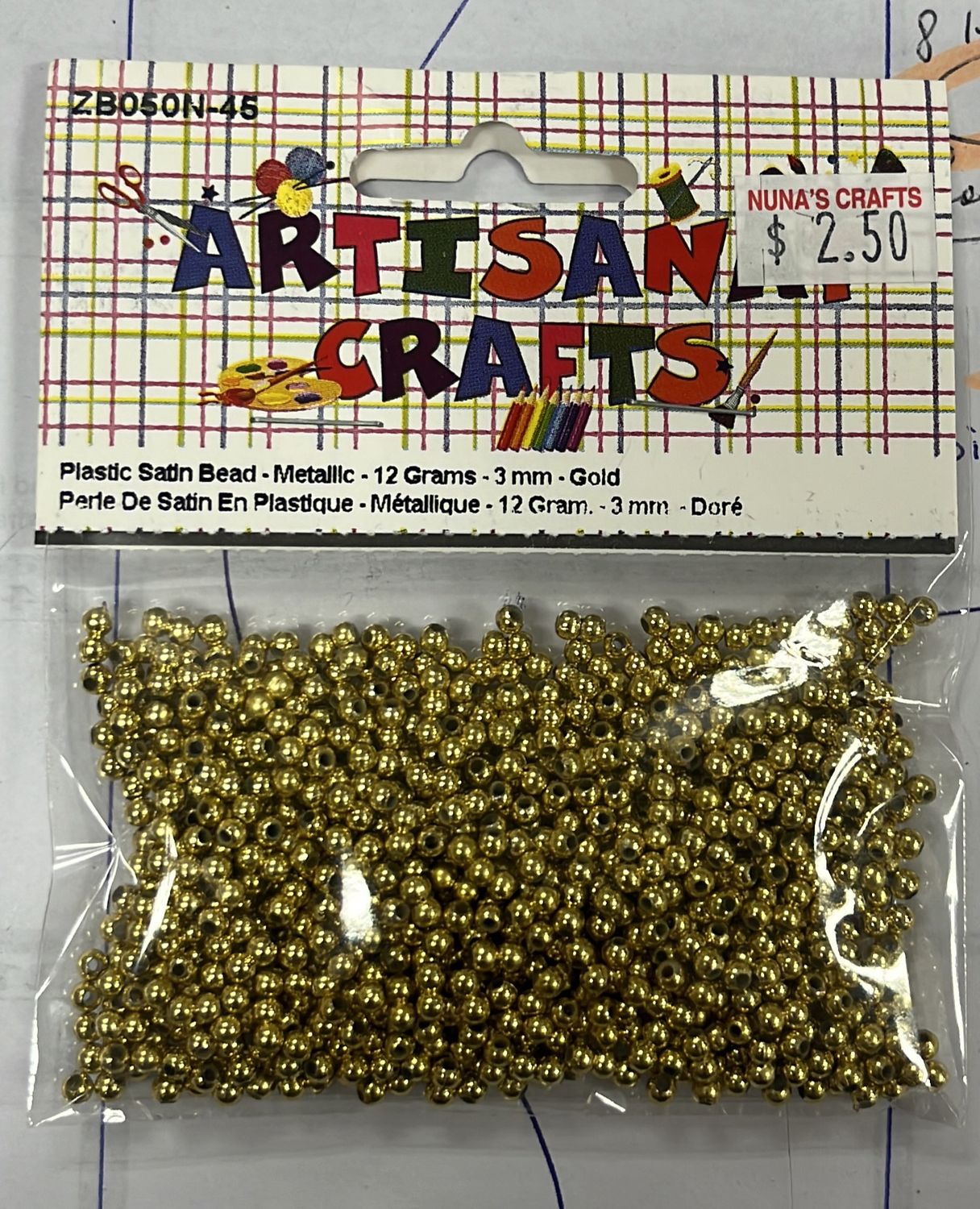 Ugarit: Plastic Sain Bead - Metallic - 12 Grams - 3 mm - Gold ZB050N-45
