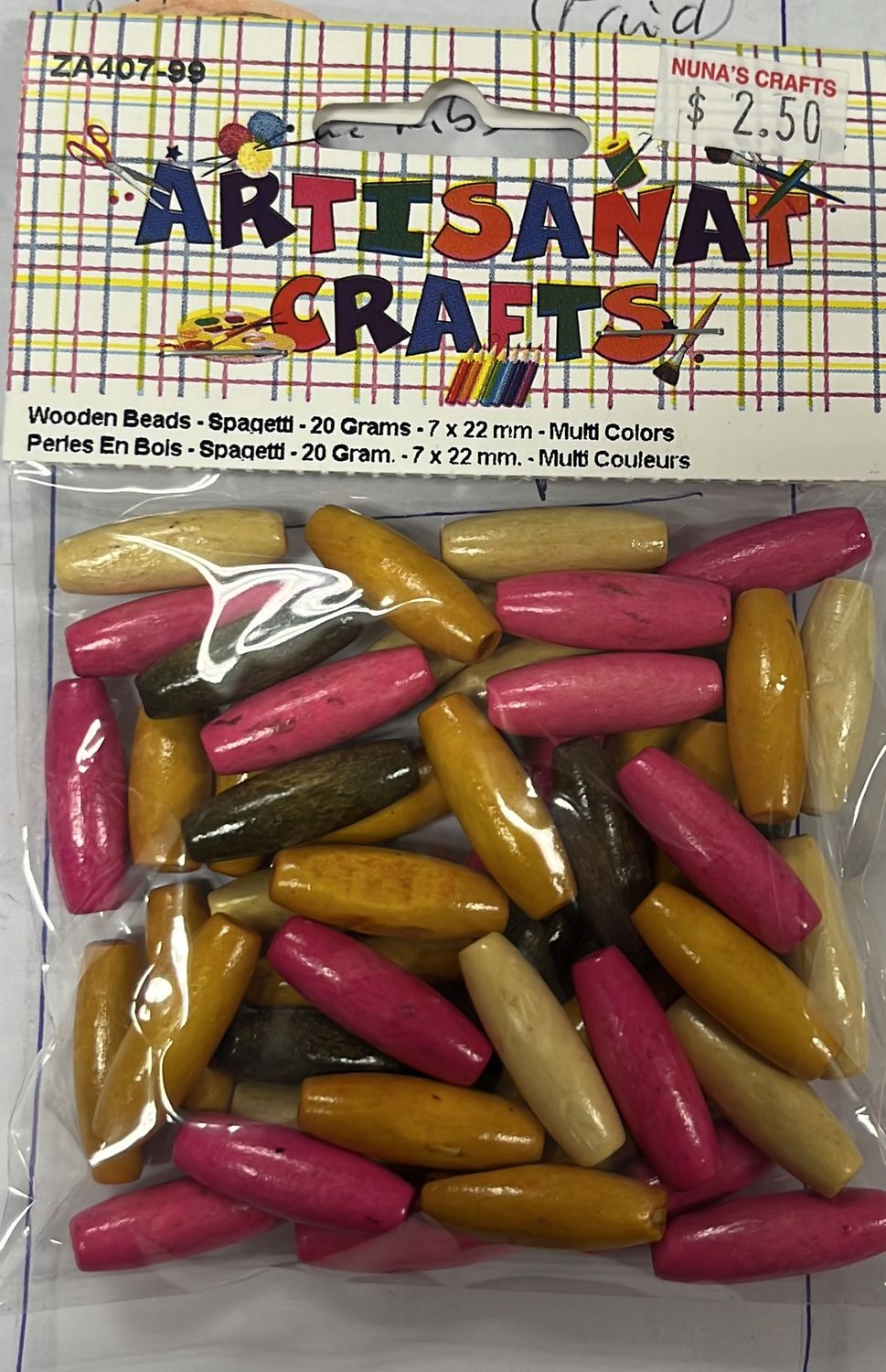 Wooden Beads • Spaqetti - 20 Grams • 7 x 22 mm - Mult Colors ZA407-99