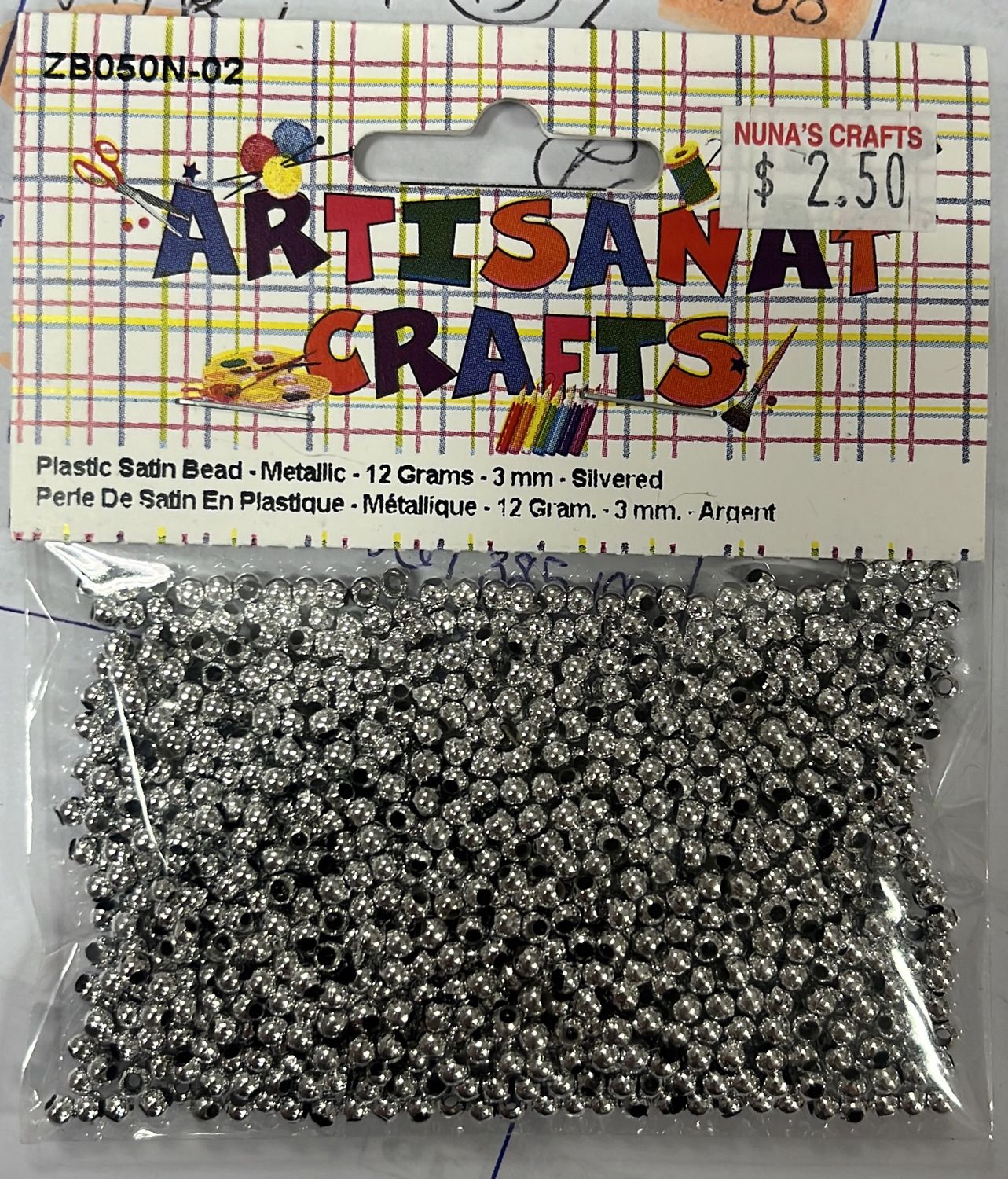 Ugarit: Plastic Satin Bead - Metallic - 12 Grams - 3 mm - Silvered ZB050N-02