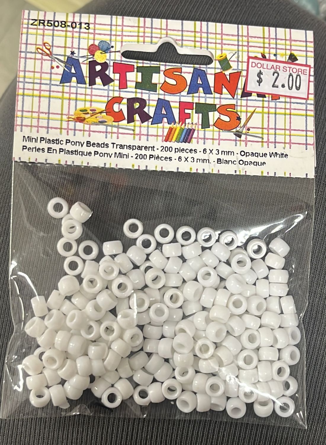 Ugarit: Mini Plastic Pony Beads Transparent - 200 pieces - 6 X 3 mm - Opaque White