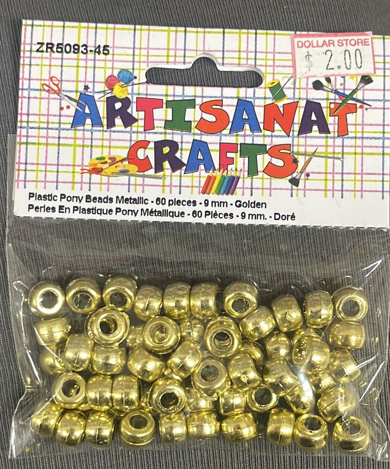 Ugarit: Plastc Pory Beads Metallic - 60 pleces - 9 mm - Golden