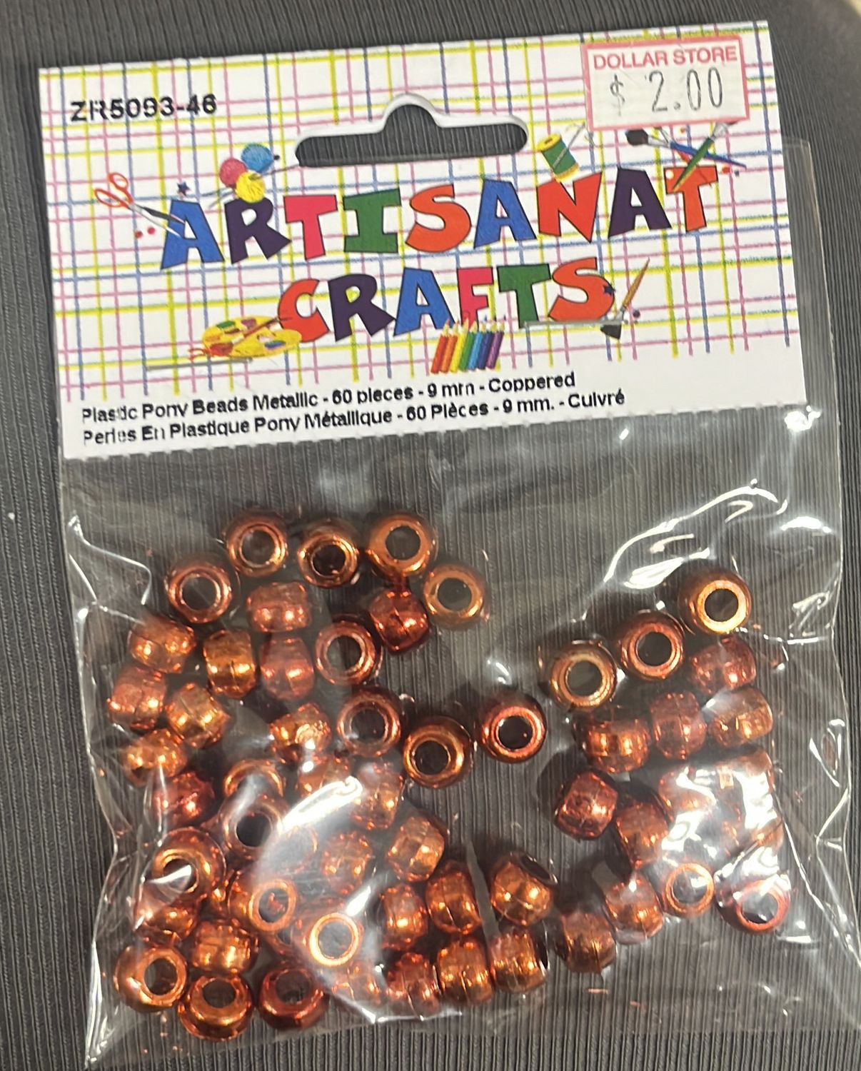 Ugarit: Plastic Pony Beads Metallic - 60 pleces - 9 mm - Coppered
