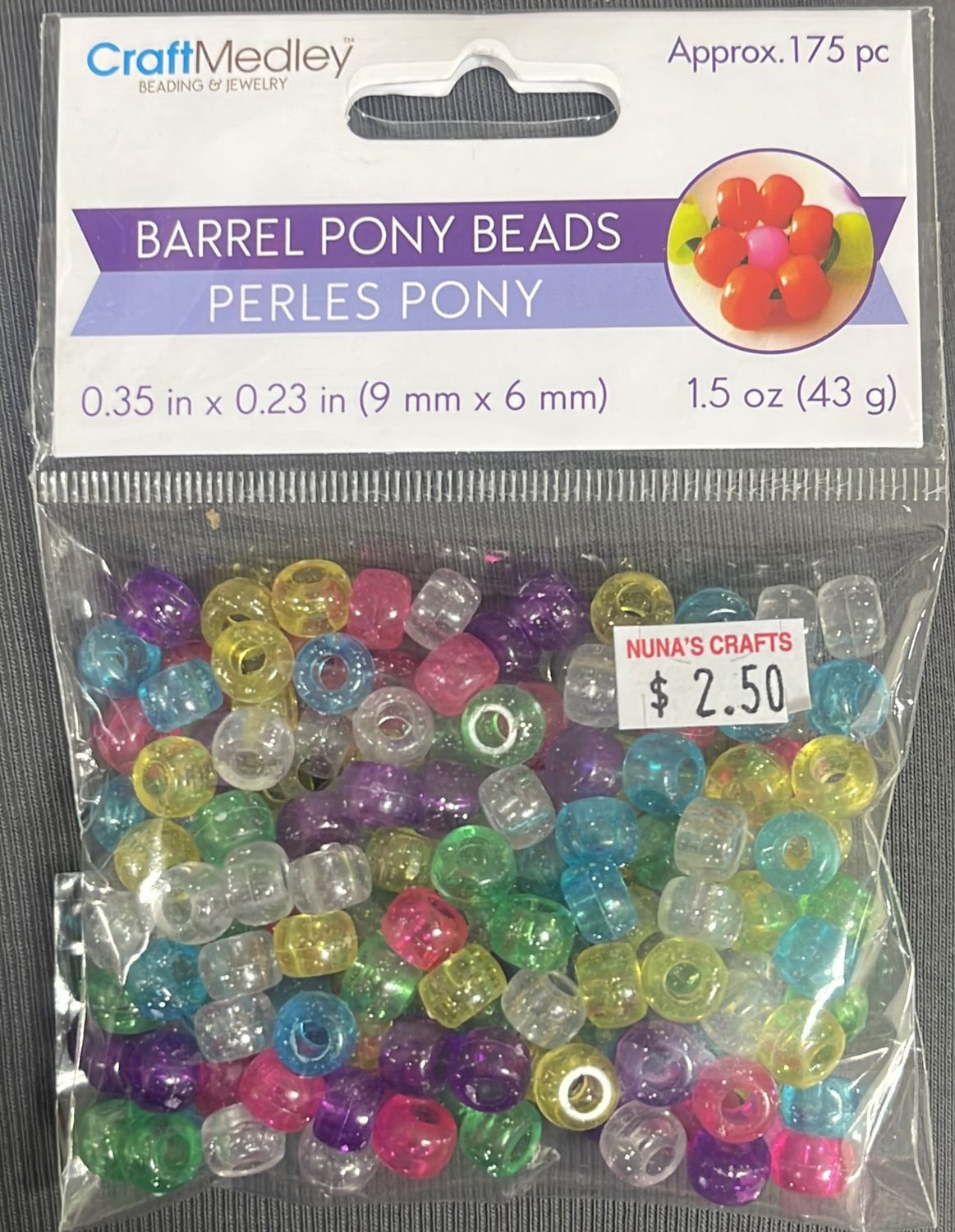 Barrel Poney Beads 0.35inx0.23in approx.175 (Sparkle Multi-Mix BD239G)