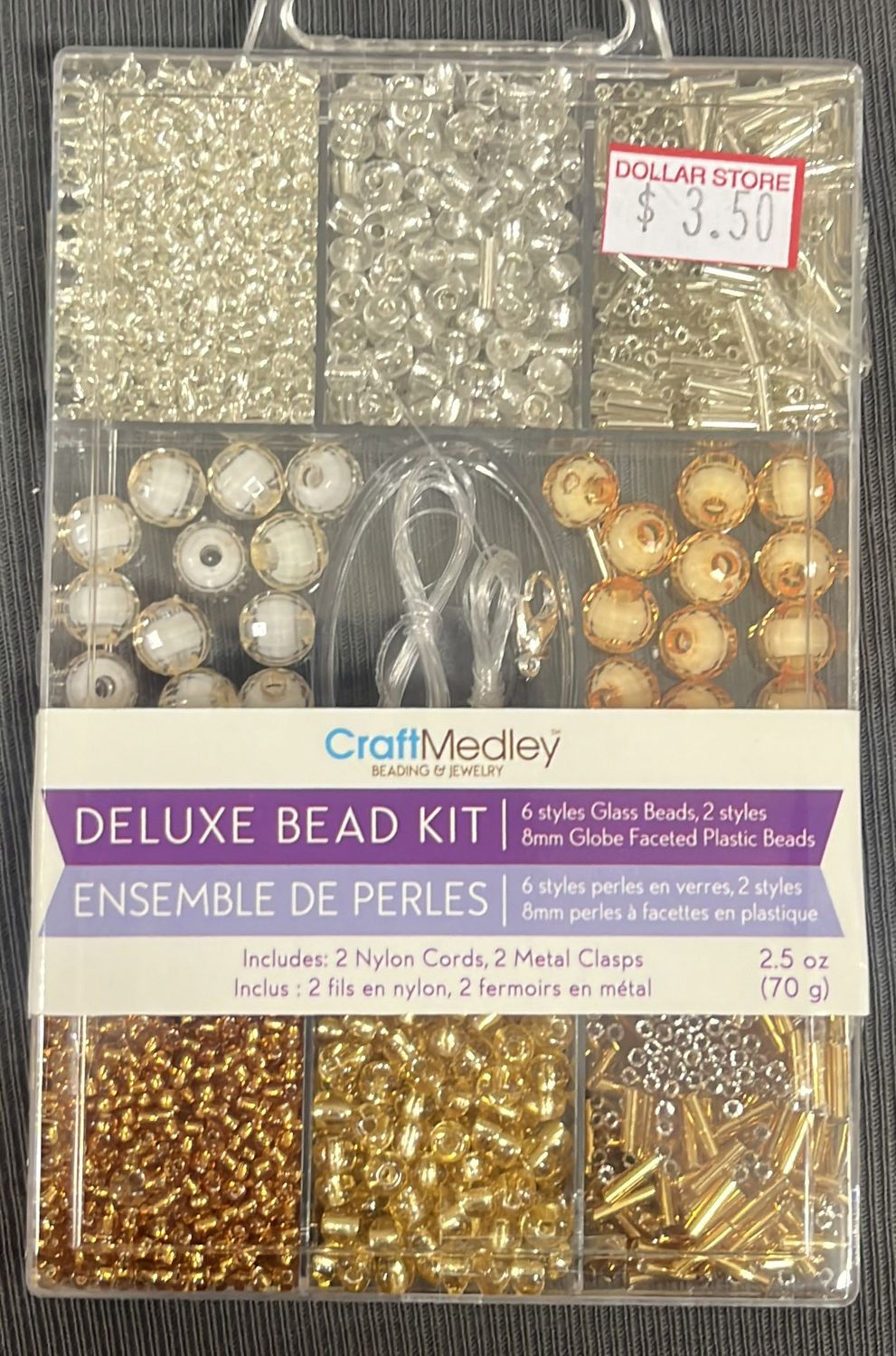 Deluxe Bead Kit (6Styles Glass Beads,2 styles 8mm Globe faceted plastic beads) 2.5oz BD720A