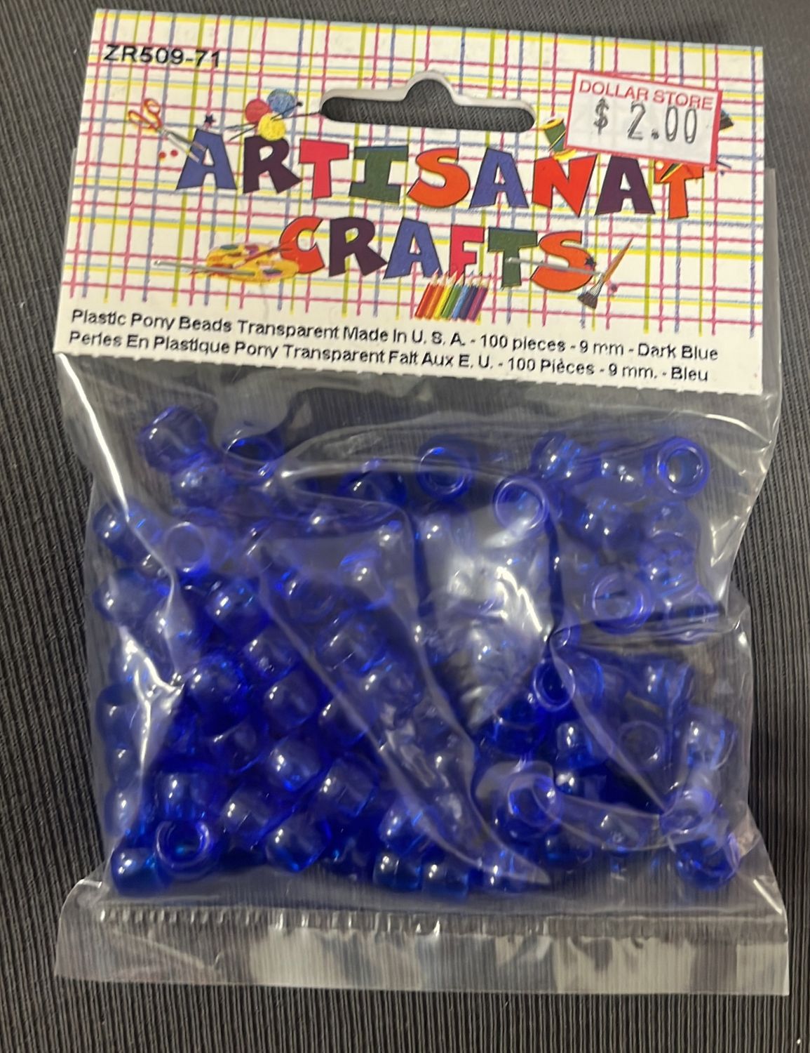 100pc Dark Blue Transparent Plastic Pony Beads - 9mm
