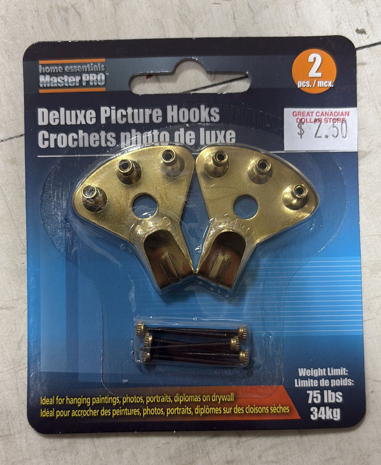 Deluxe picture hooks.