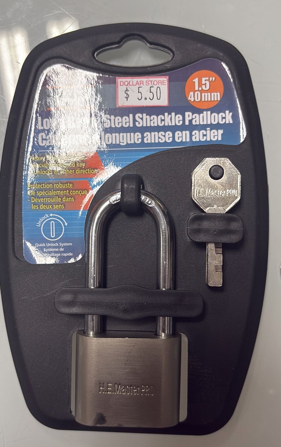 Long beam steel shackle padlock