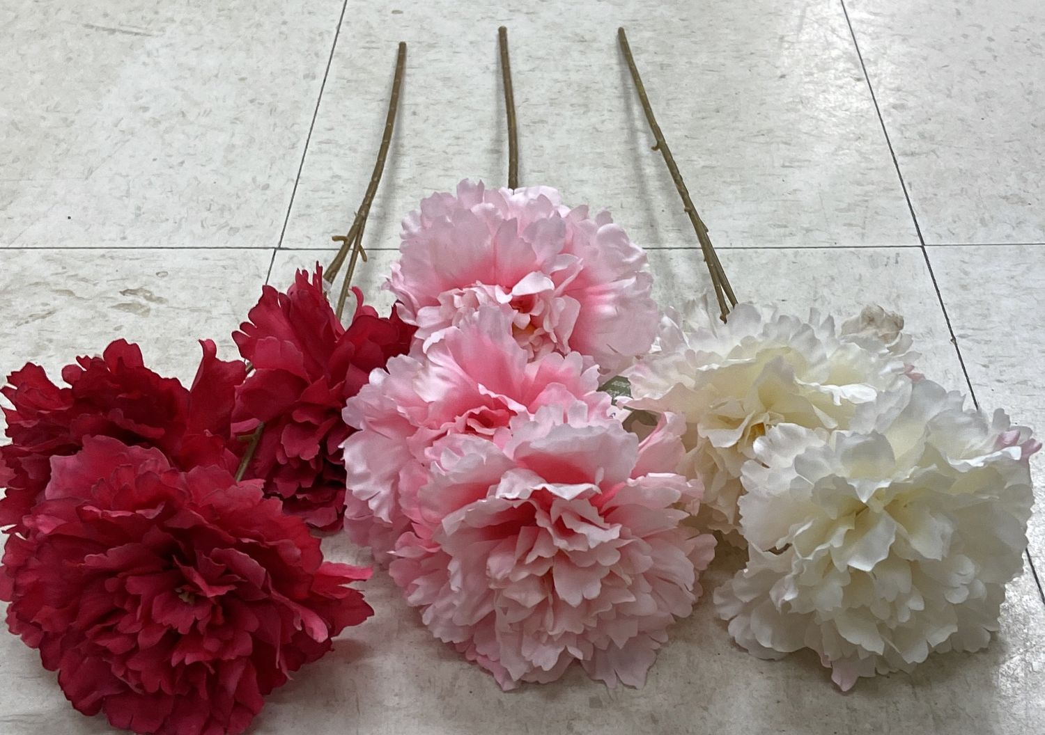 CraftDecor: #SF154A Long Stem Dark Pink/Light Pink/White 3x Head Peony Flowers