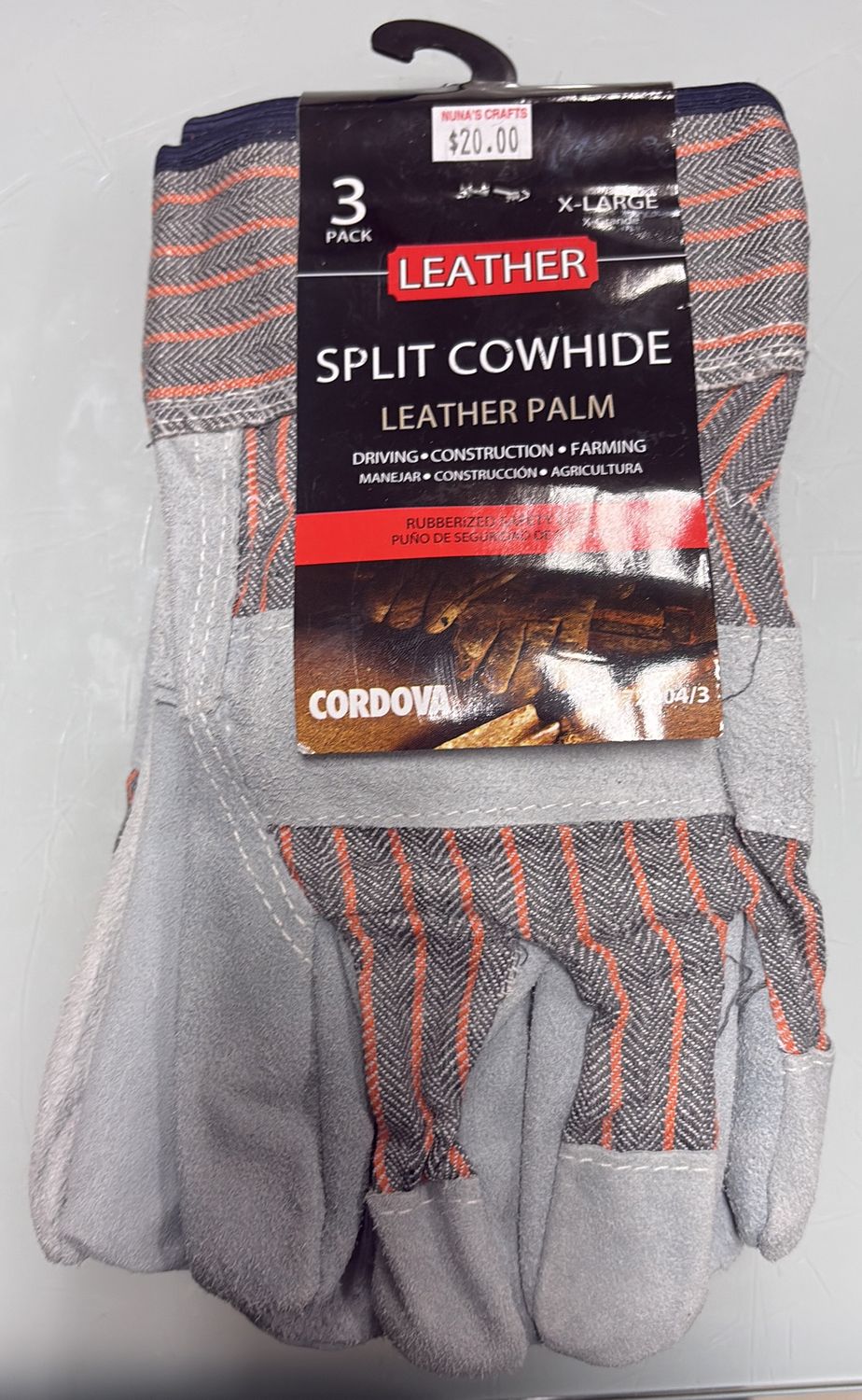 Split cowhide leather gloves 3 pcs