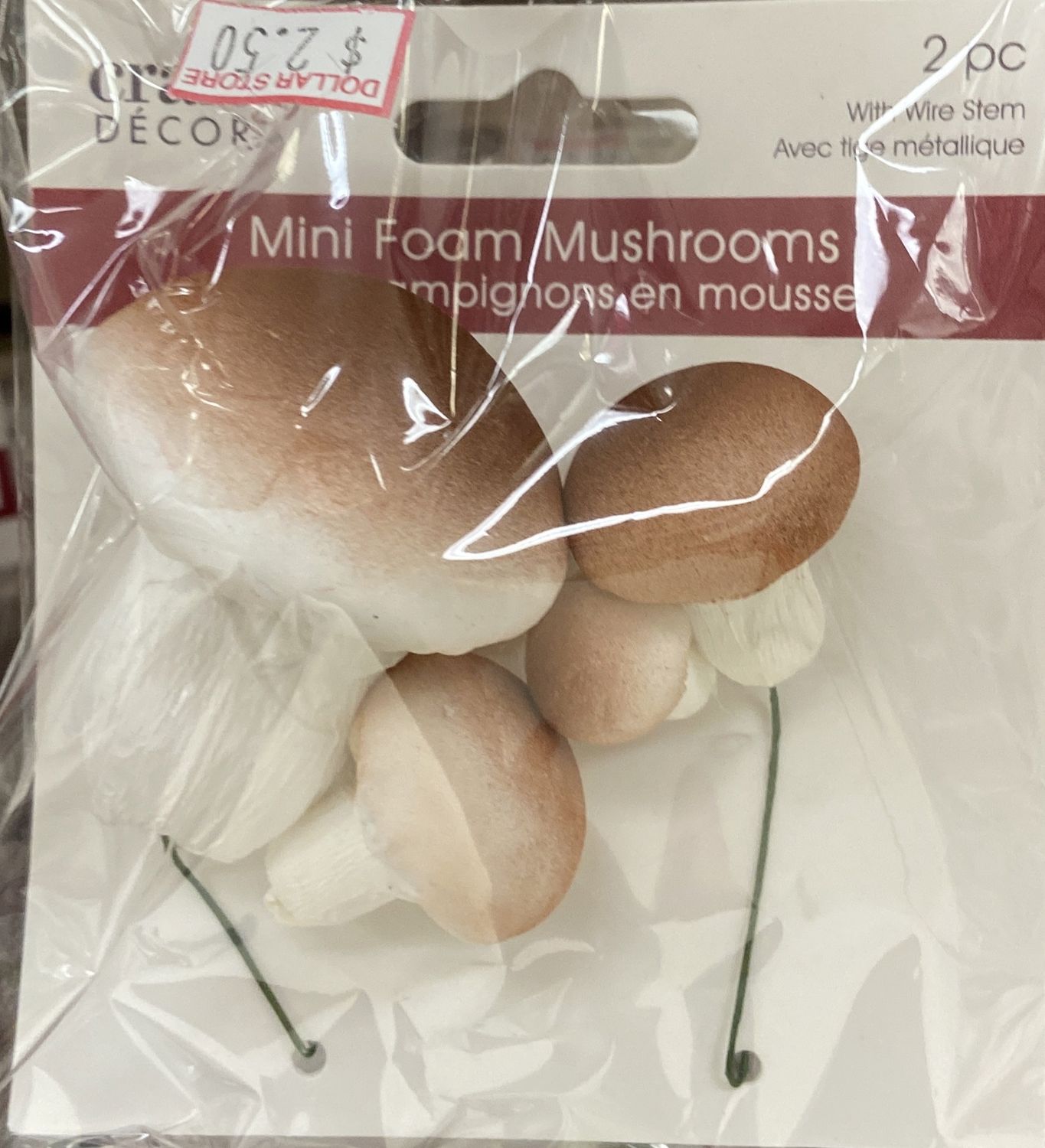 CraftDecor: Brown Mini Foam Mushrooms with Wire Stem