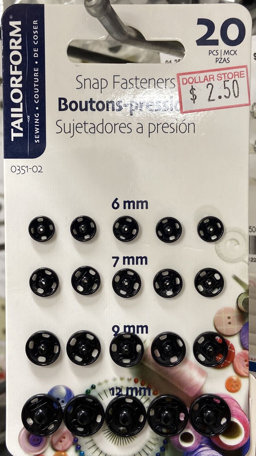 Tailorform: 20pcs Black Snap Fasteners 6mm/7mm/9mm/12mm