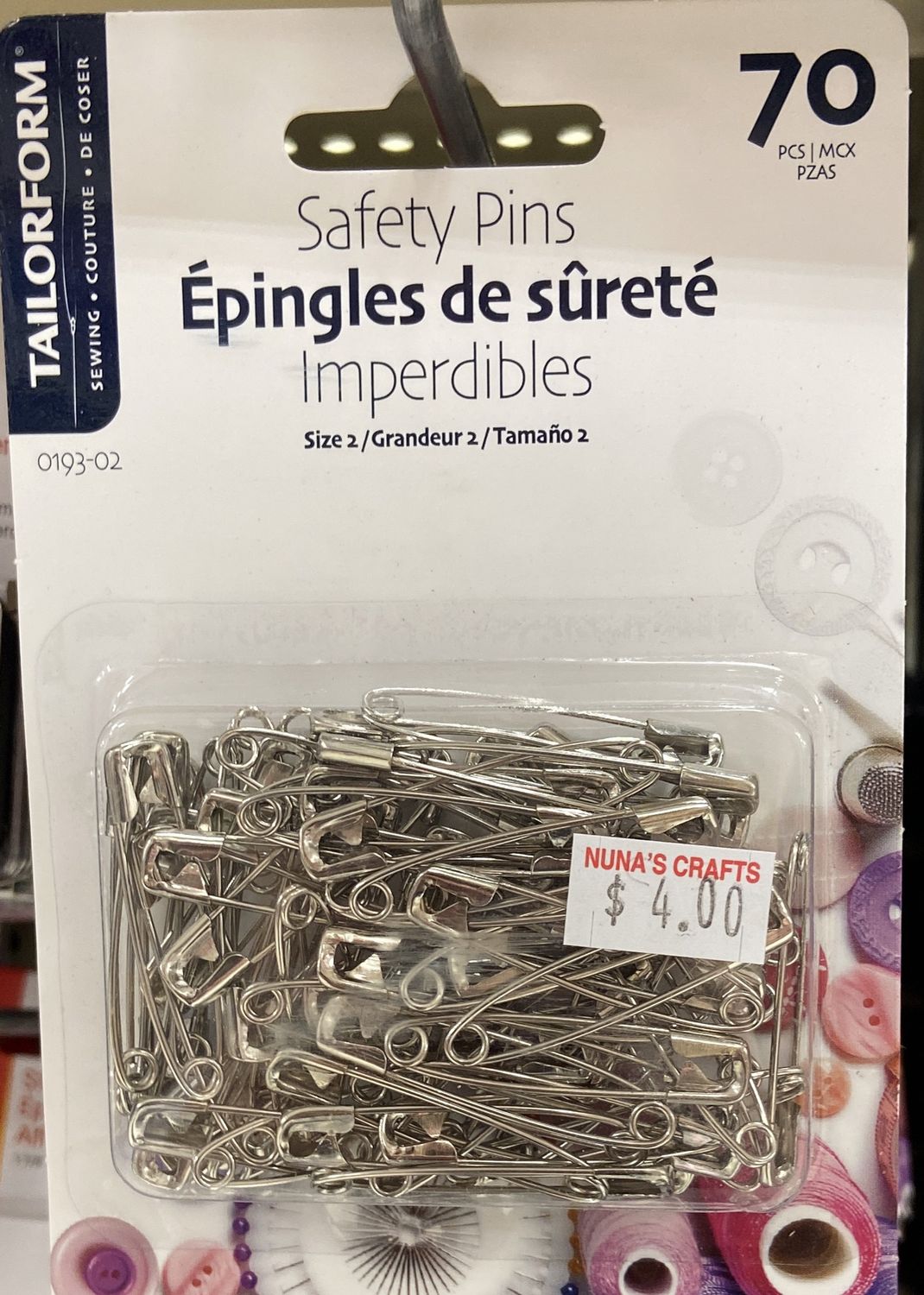 Tailorform: Size 2 Silver Safety Pins