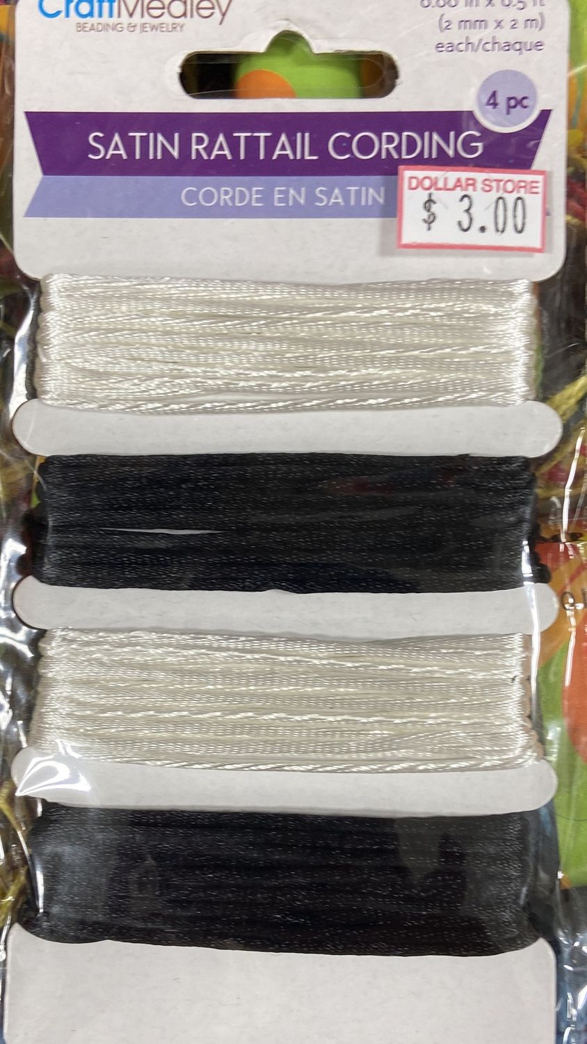 CraftMedley: 4x Black &amp; White Satin Rattail Cording