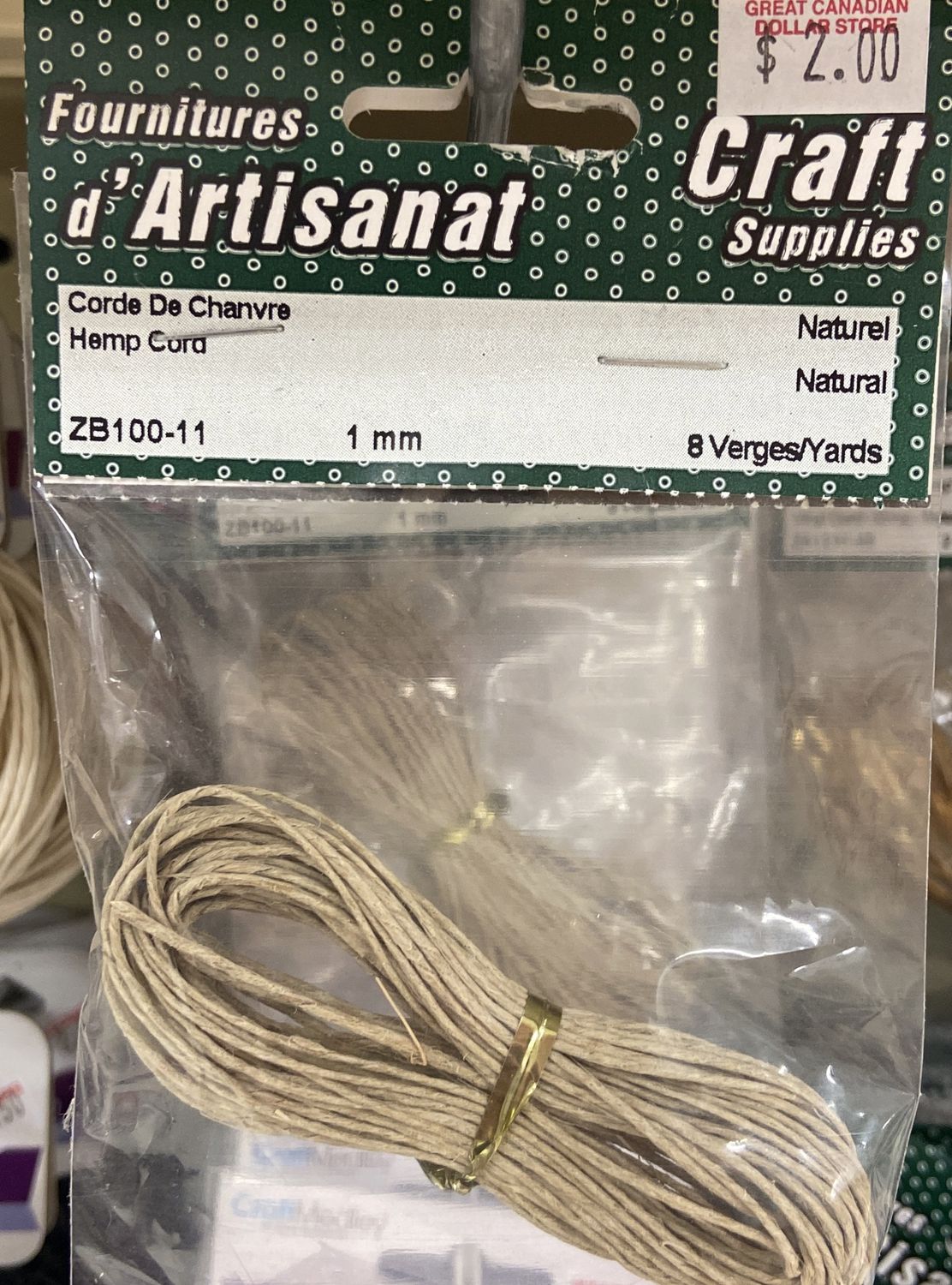 Ugarit: Natural 1mm Hemp Cord 8yds