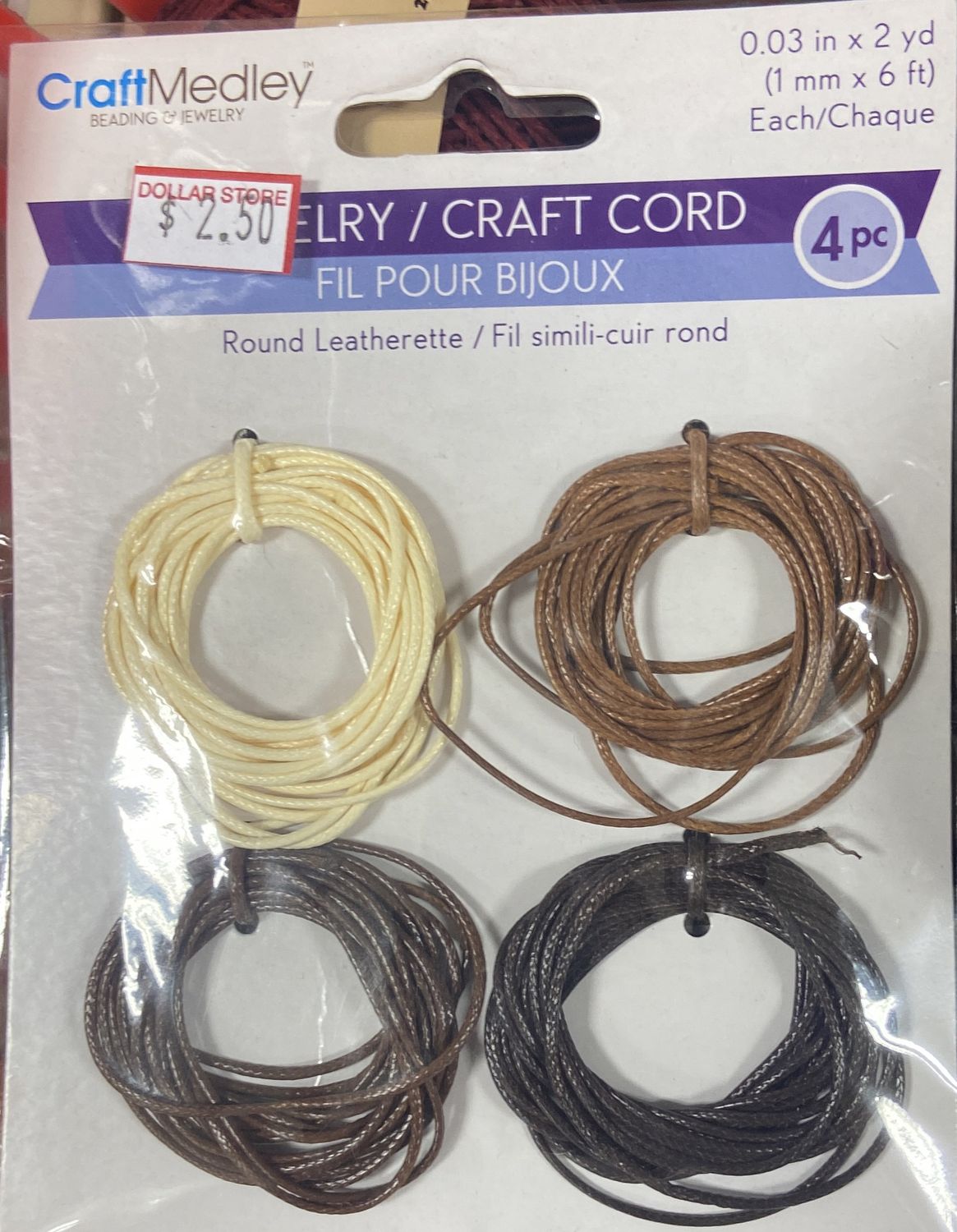 CraftMedley: Natural Asst. Round Leatherette Jewelry/Craft Cord