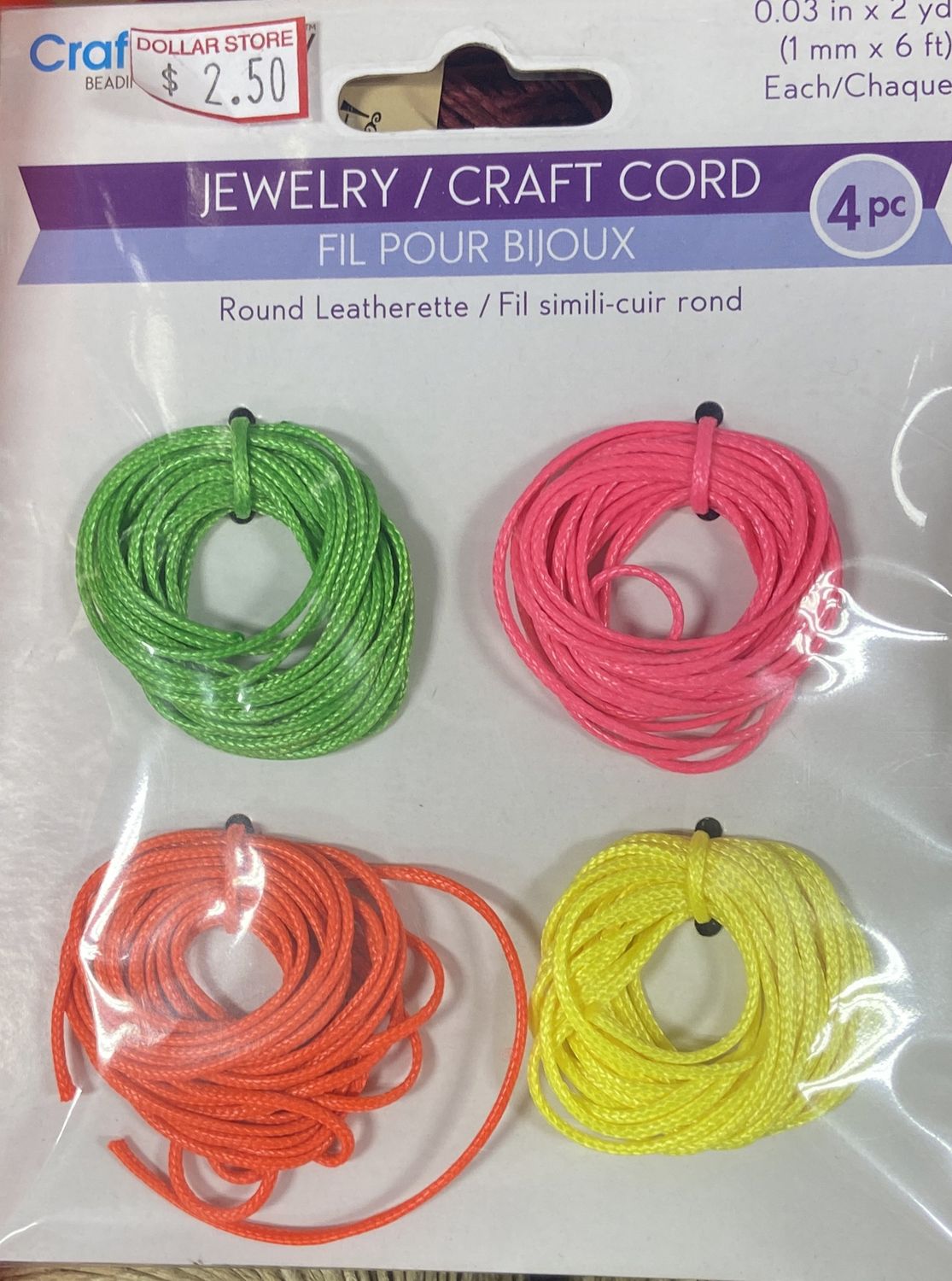CraftMedley: Neon Asst - Round Leatherette Jewelry/Craft Cord