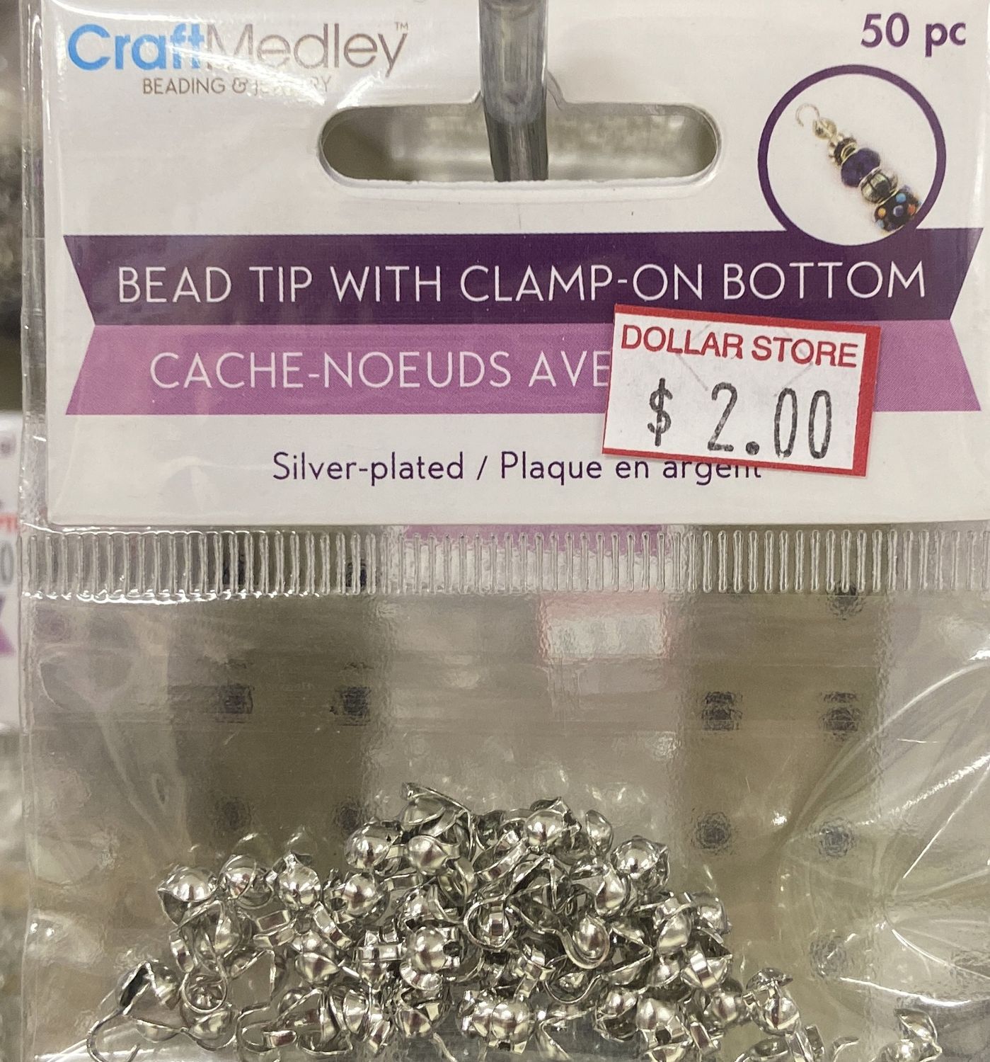 CraftMedley: Silver-Plated Bead Tip with Clamp-On Bottom