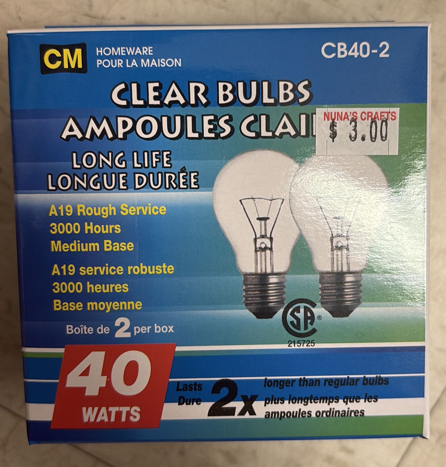 Clear bulbs long life 40 watts