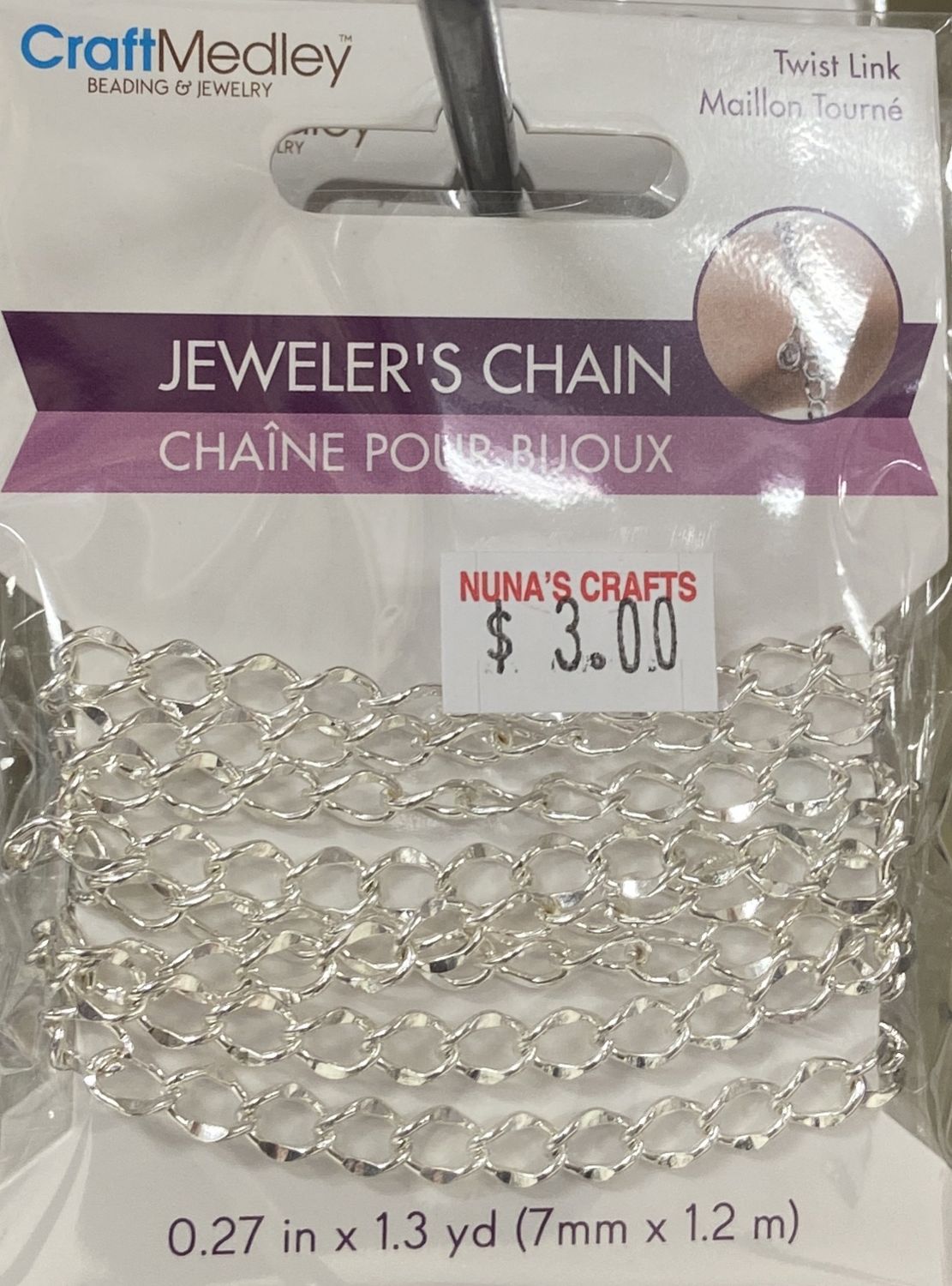 CraftMedley: 0.27&quot; x 1.3yd Silver Twist Link Jeweler‚Äôs Chain