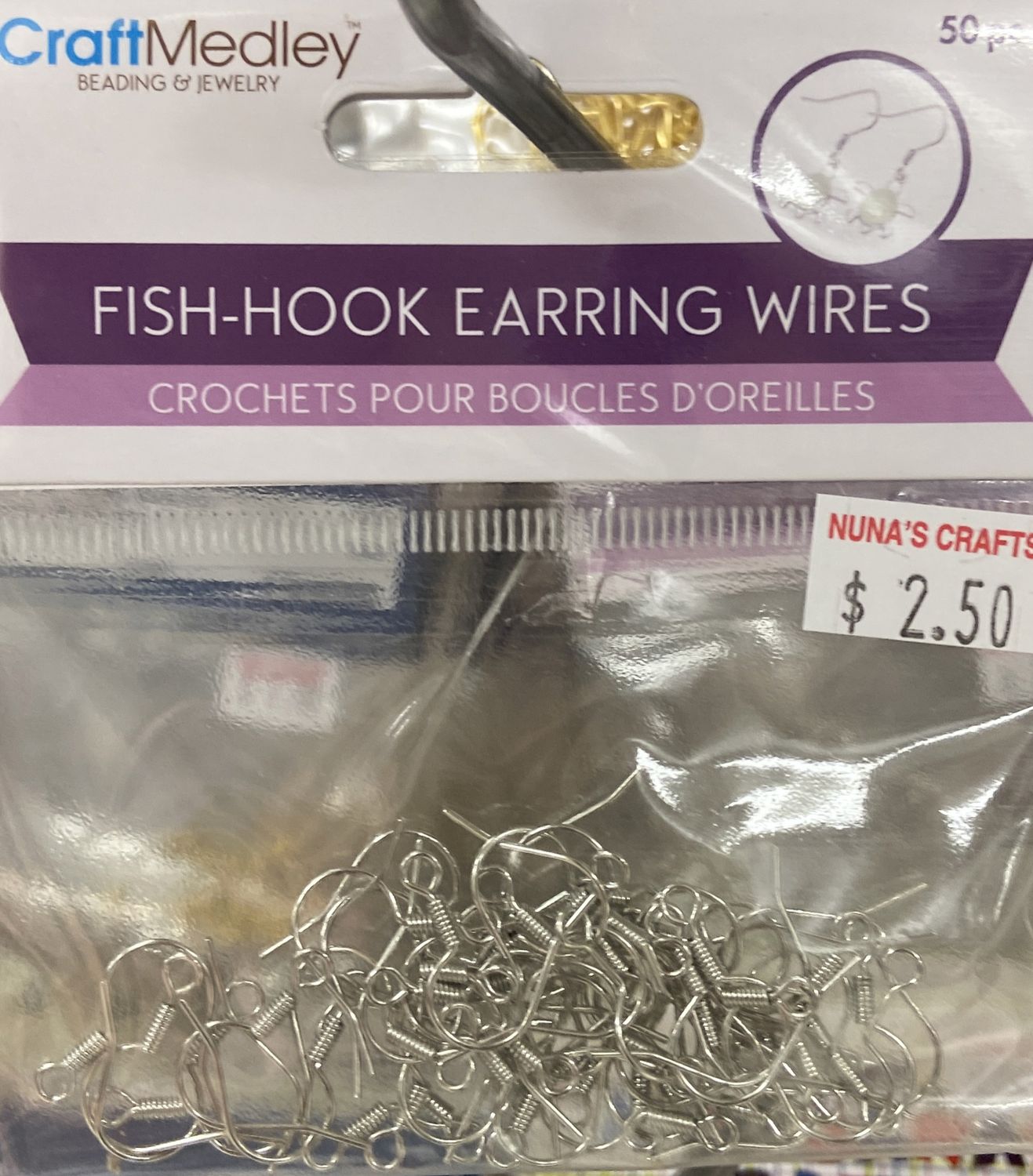 CraftMedley: 50x Silver Fish-Hook Earring Wires