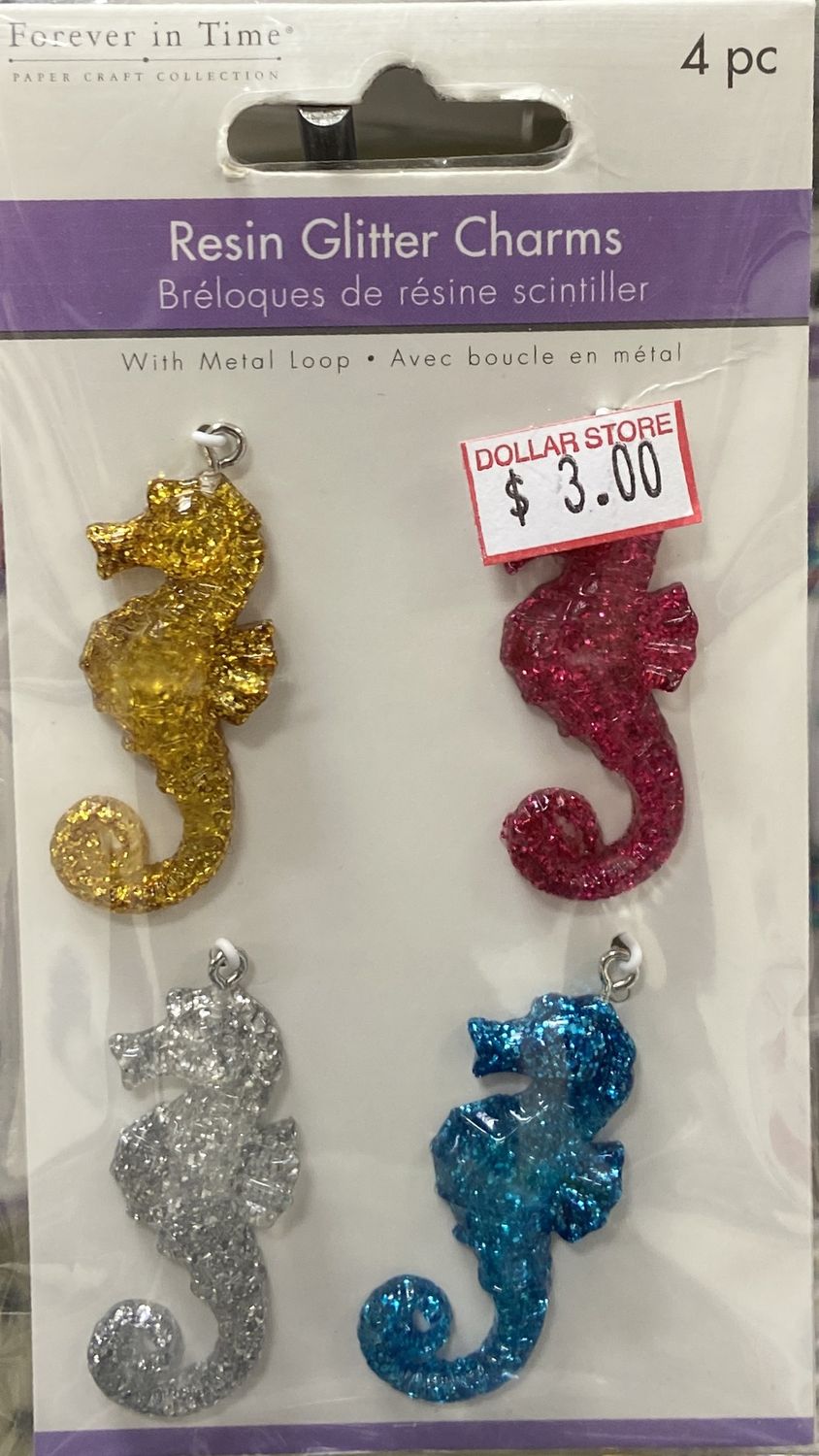 MultiCraft: 4x Seahorse Resin Glitter Charms