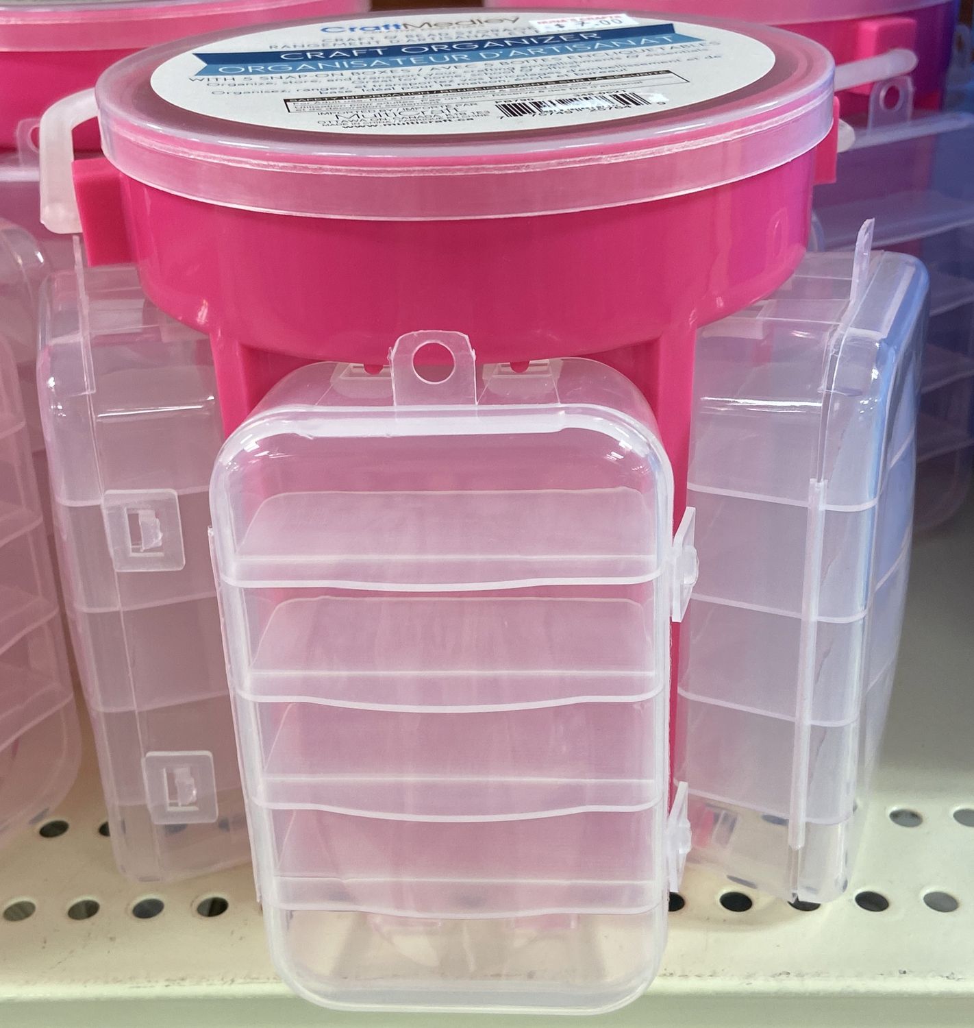 CraftMedley: Pink/Blue Craft Organizer with 5 Snap-On Boxes