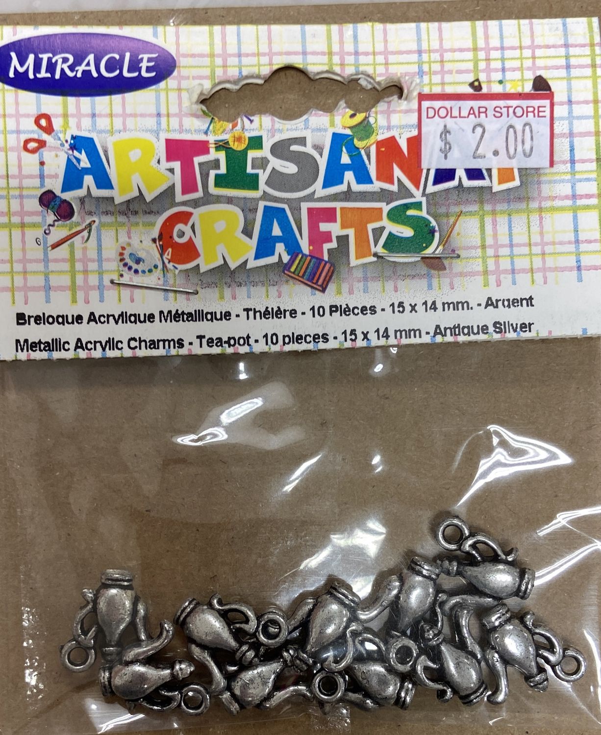 Ugarit: 10x Antique Silver 15x14mm Tea Pot Metallic Acrylic Charms